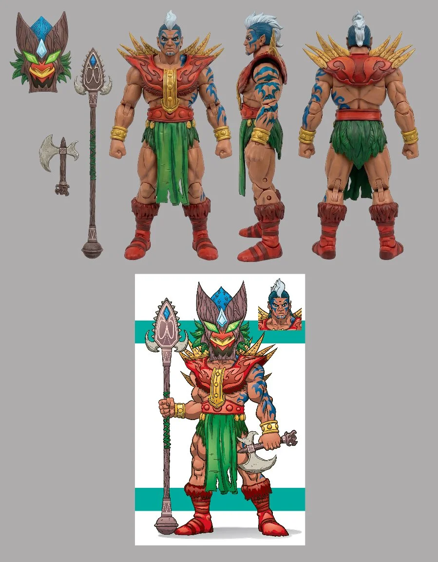 AI rendering based off of personal concept art of a Masters of the Universe styled character.