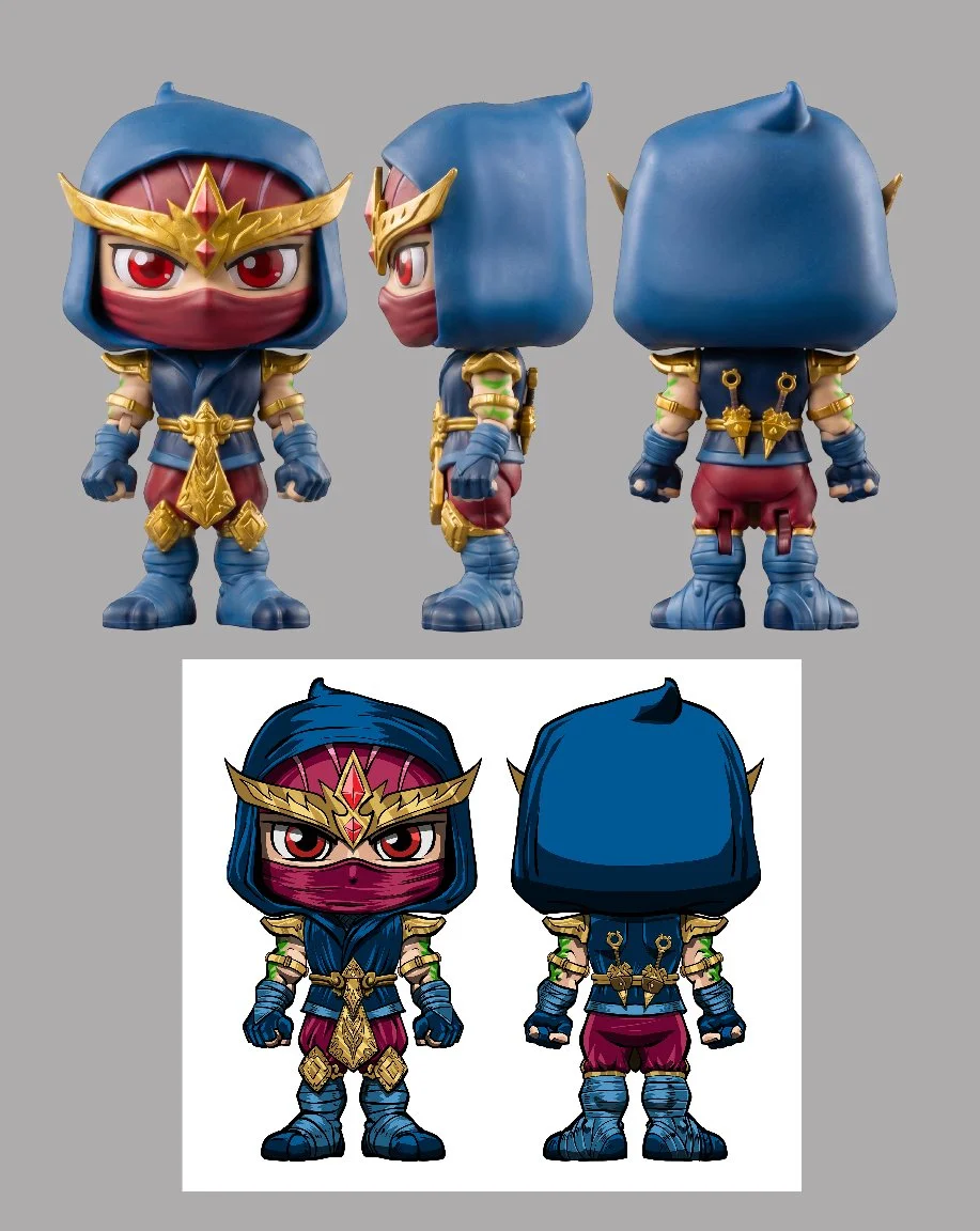 AI rendering of an action figure based off of personal concept art of an original character.