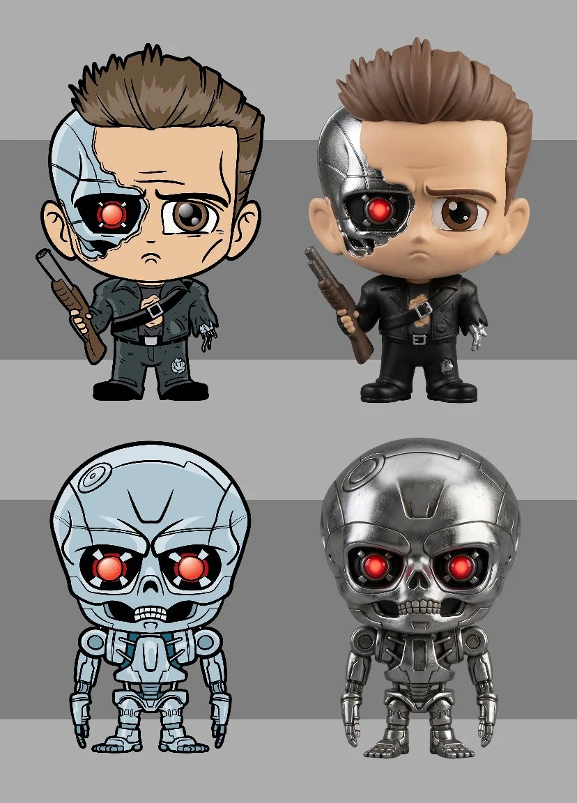 AI rendering of collectible toys based off of personal art Inspired by characters from Terminator 2.