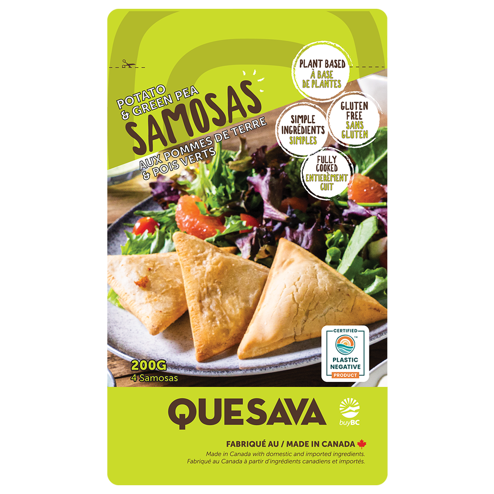Green Pea and Potato Gluten-free, Plant-based Samosas. Made in