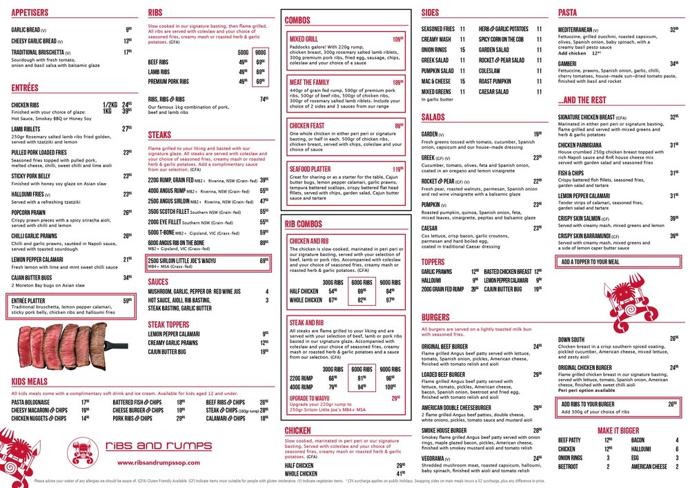 Menu — Ribs and Rumps