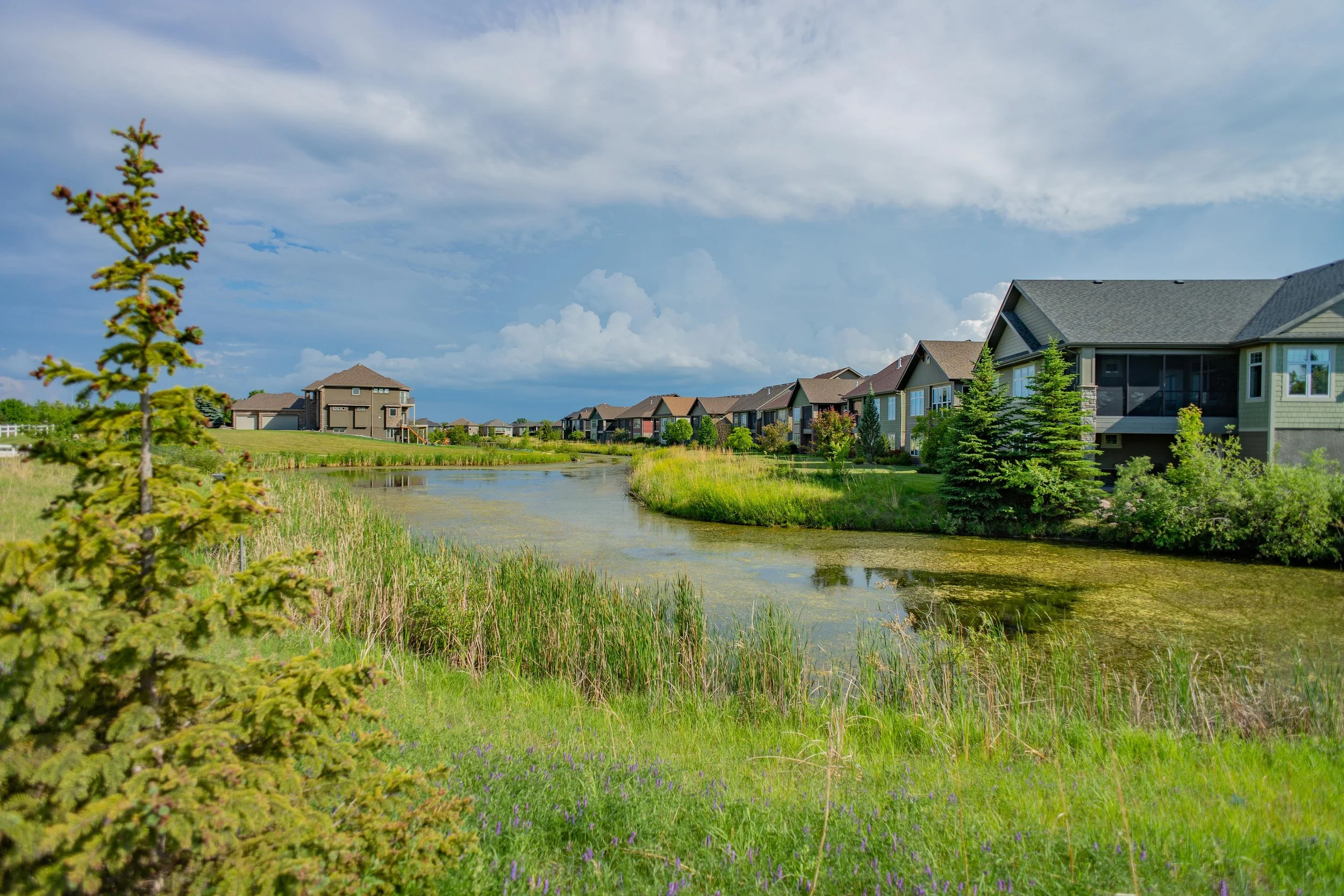 A row of houses backing onto the river in Island lakes