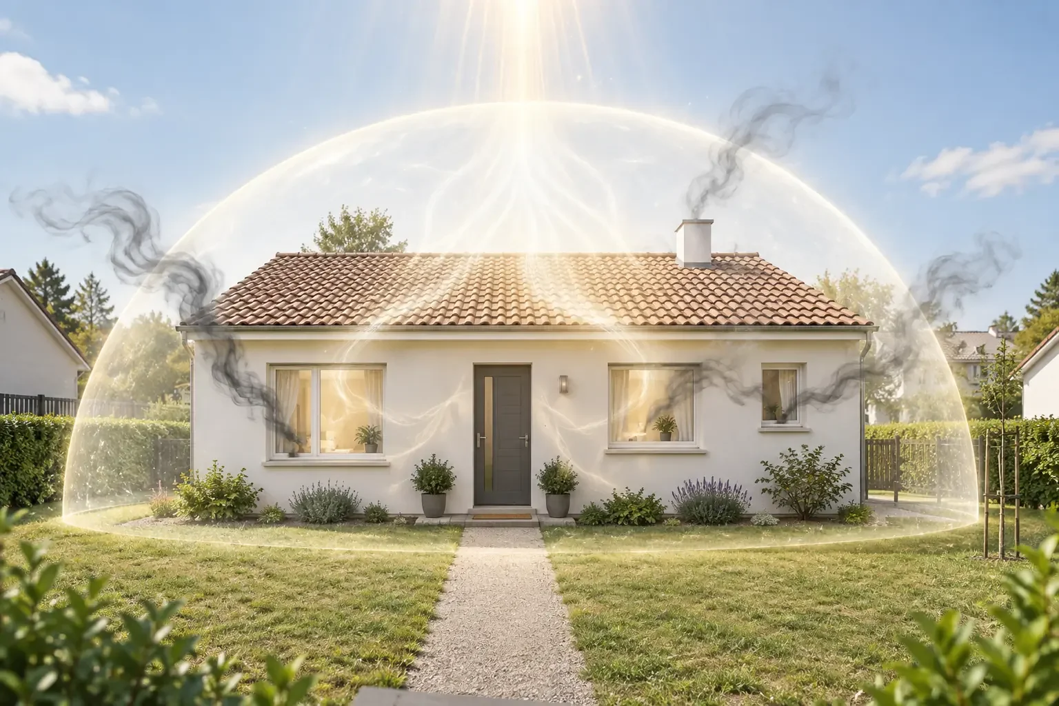 Maison simple purifiée énergétiquement, avec évacuation des énergies négatives et mise en place d’un dôme de protection.