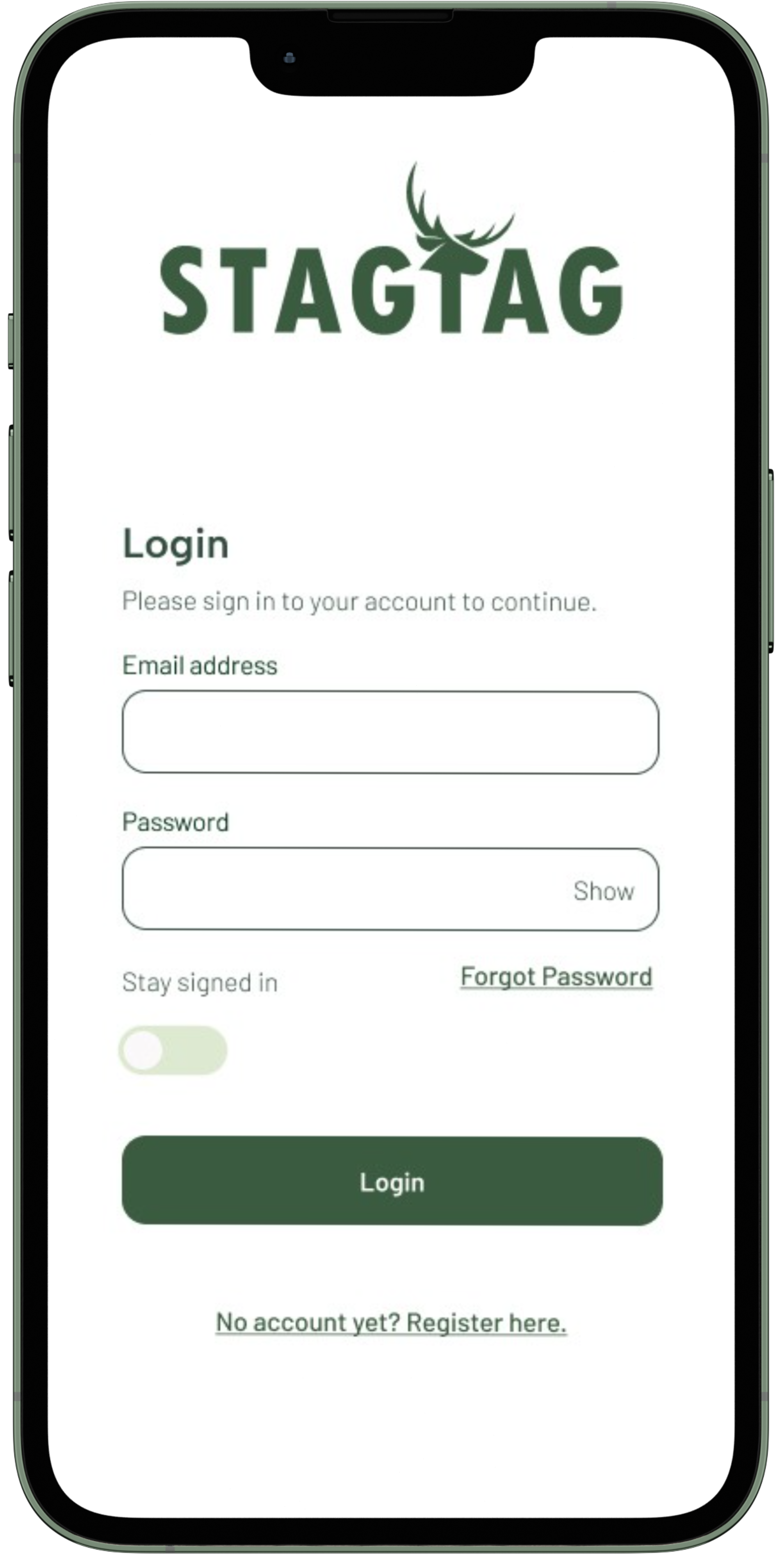 StagTag App Login Screen