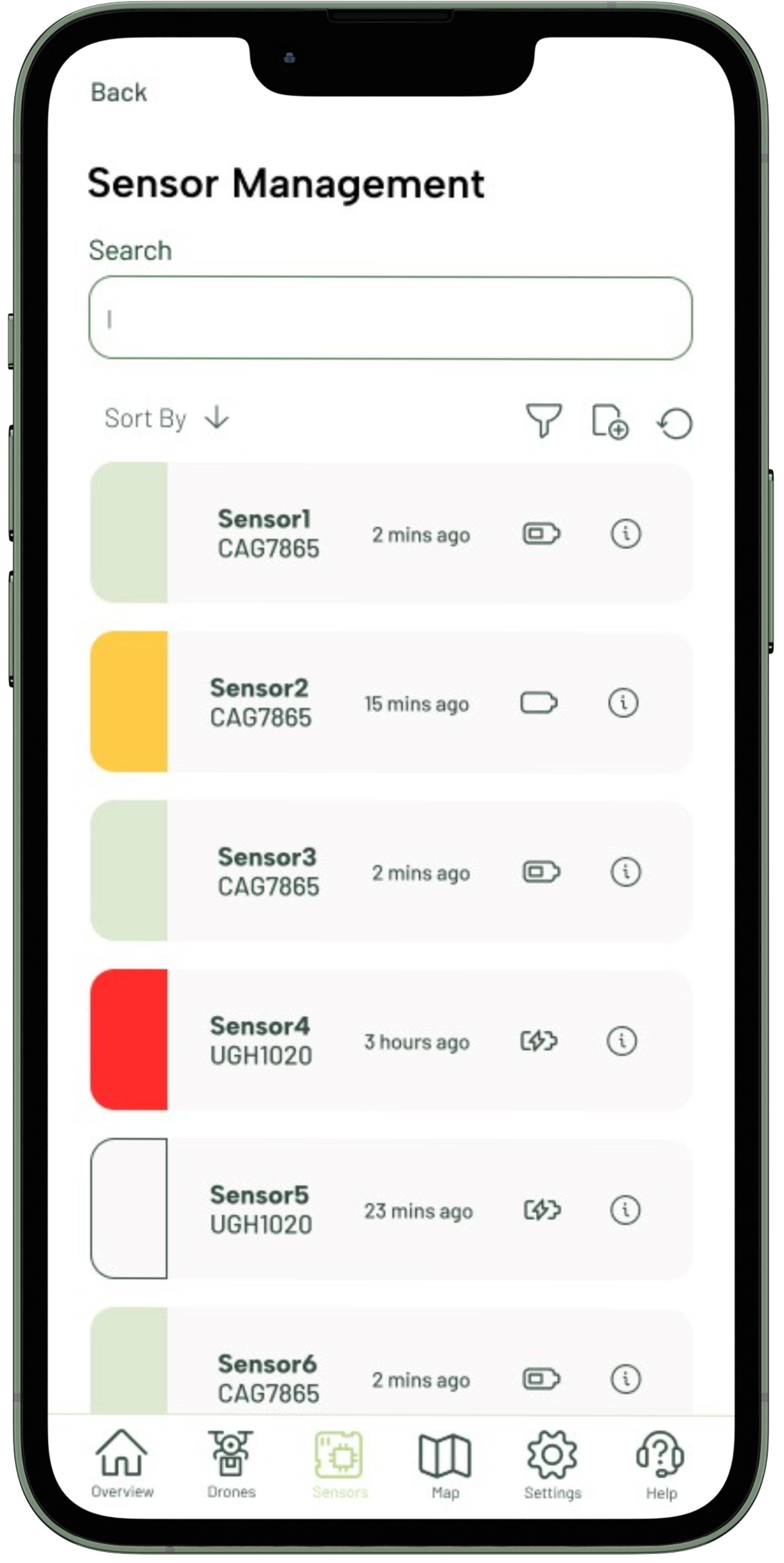StagTag App Sensor Management Screen