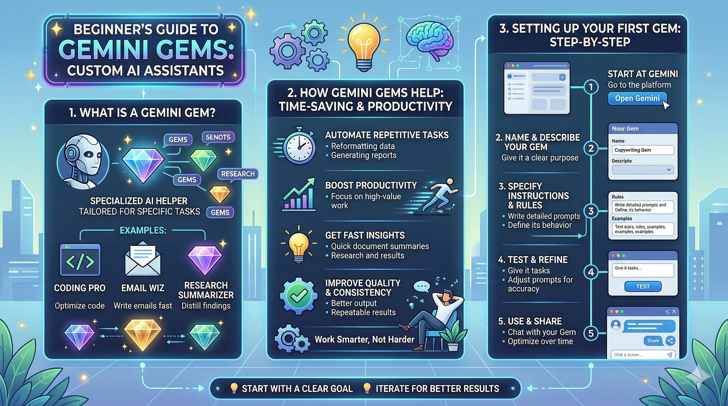 A sample Infographic from Nano Banana 2.0 on setting up Gemini Gems.