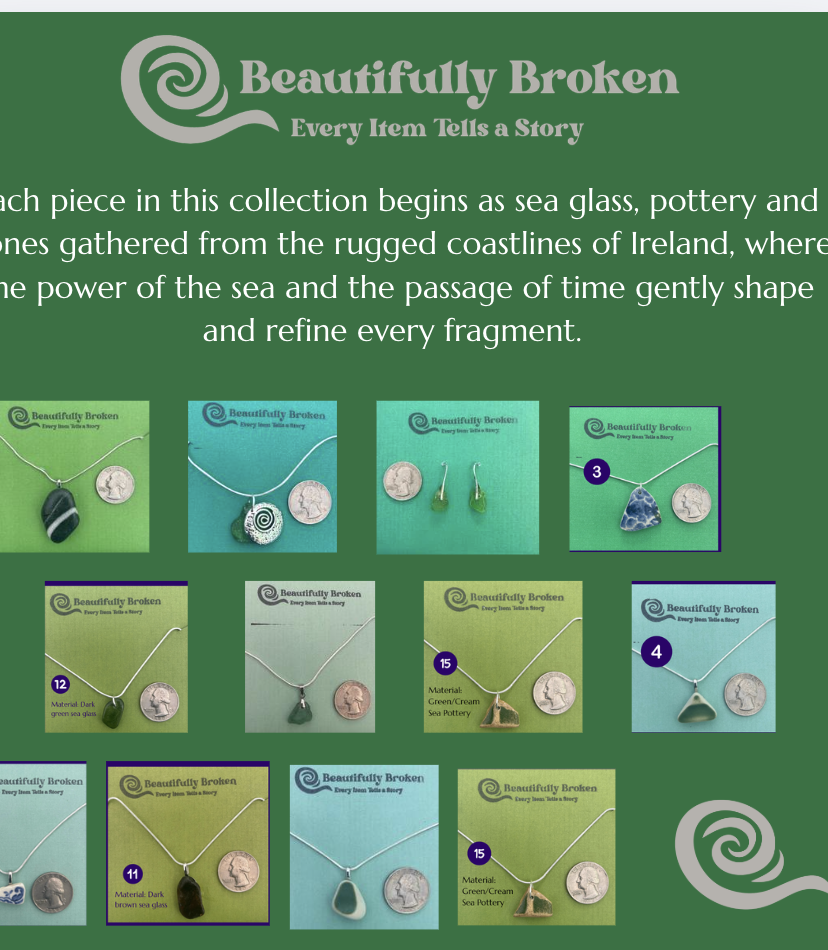 Beautifully Broken Jewelry made from sea glass, pottery and stone from Ireland