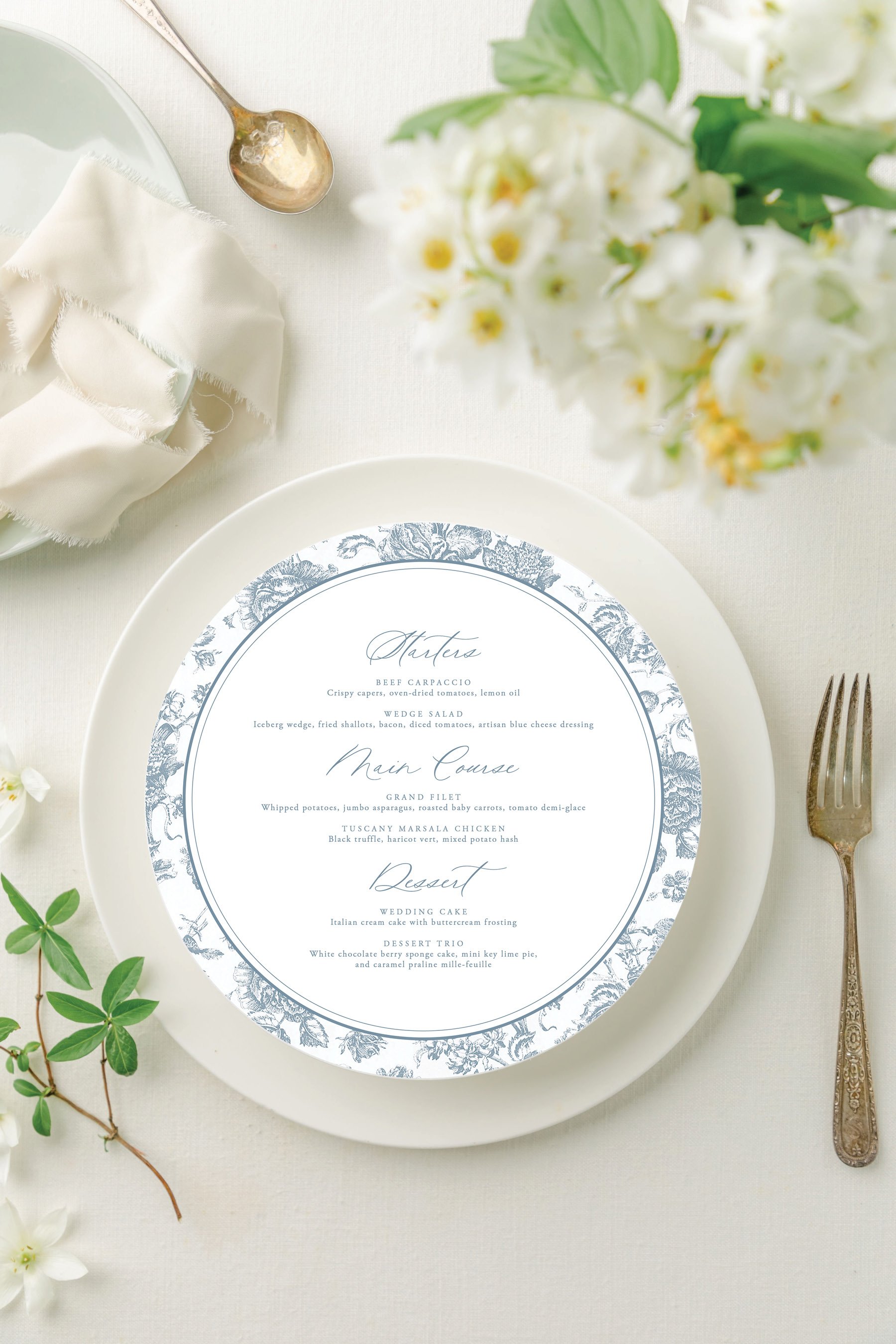 round wedding menu cards