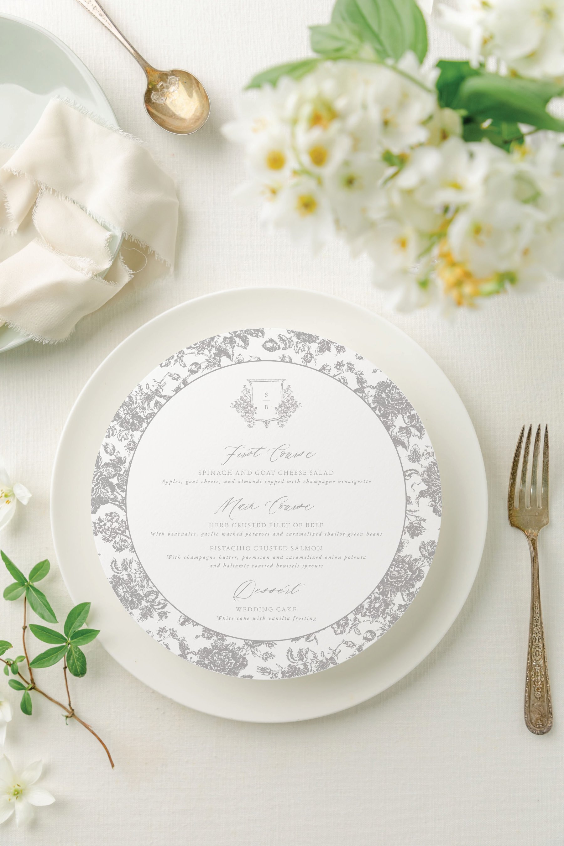 round wedding menu cards