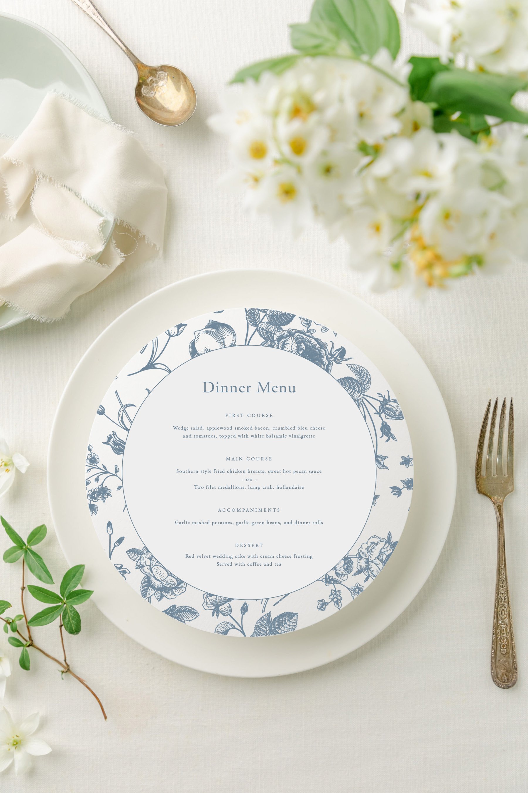 round wedding menu cards