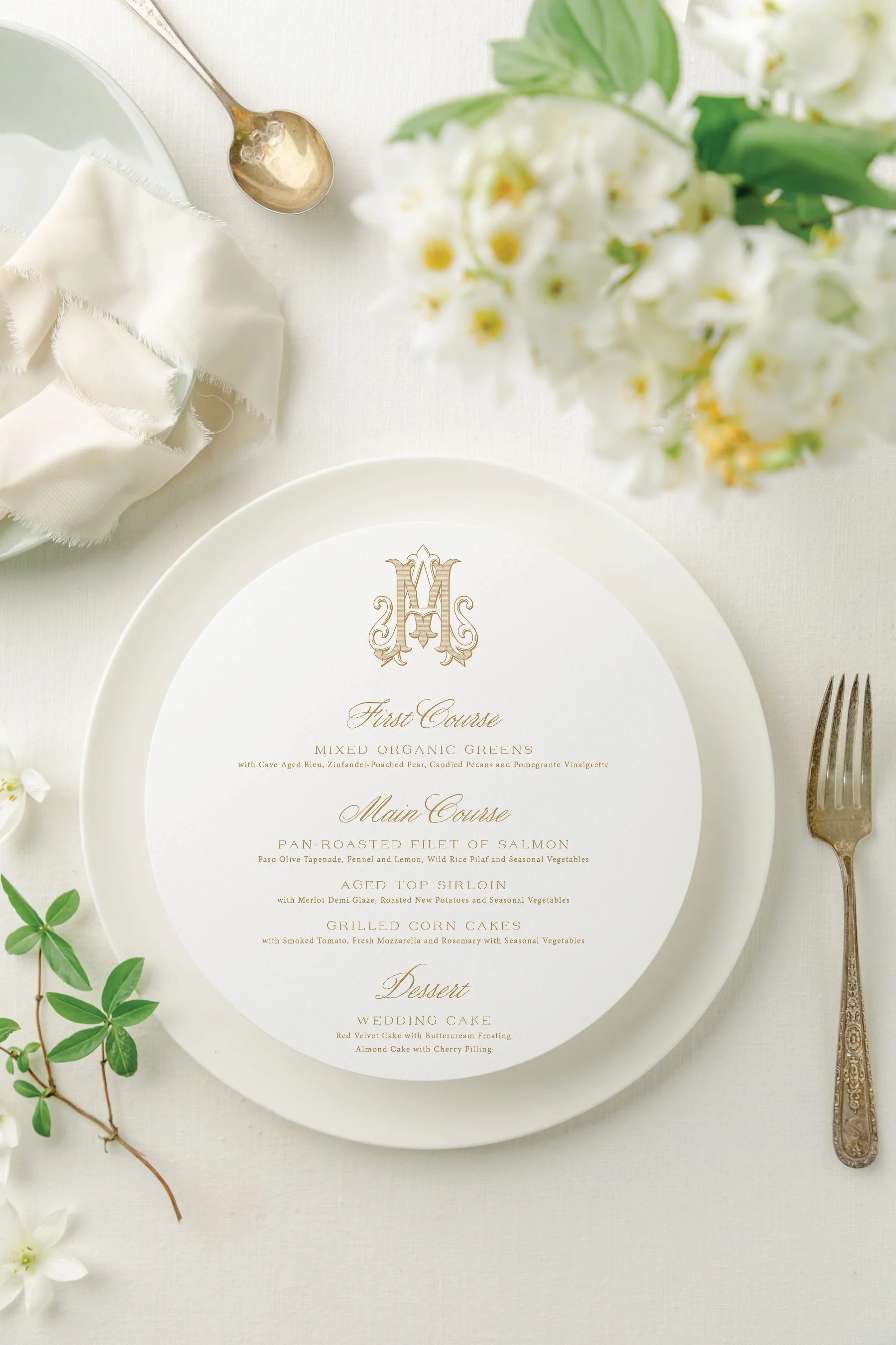 Round Wedding Menus for Reception Dinner