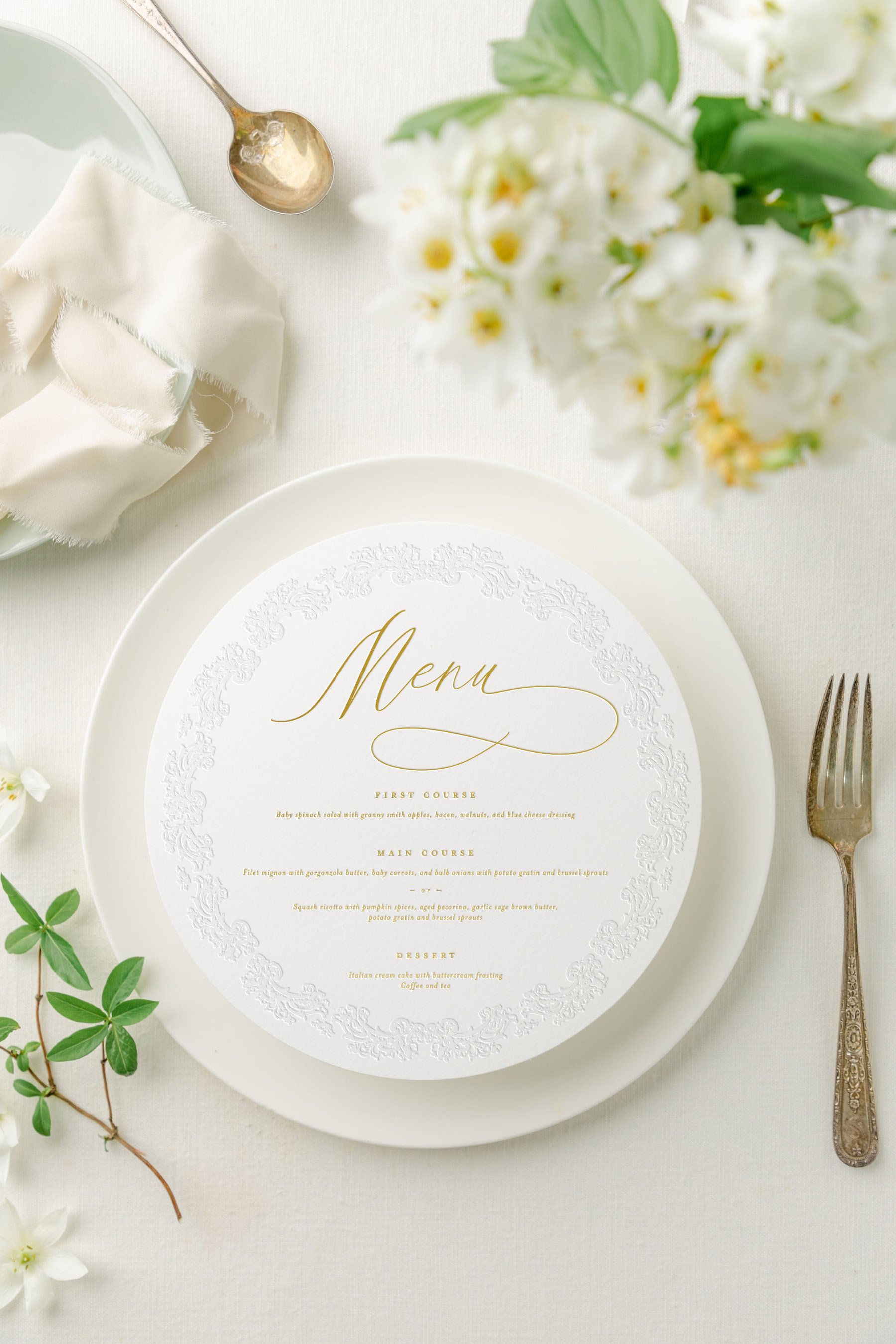 round wedding menu cards