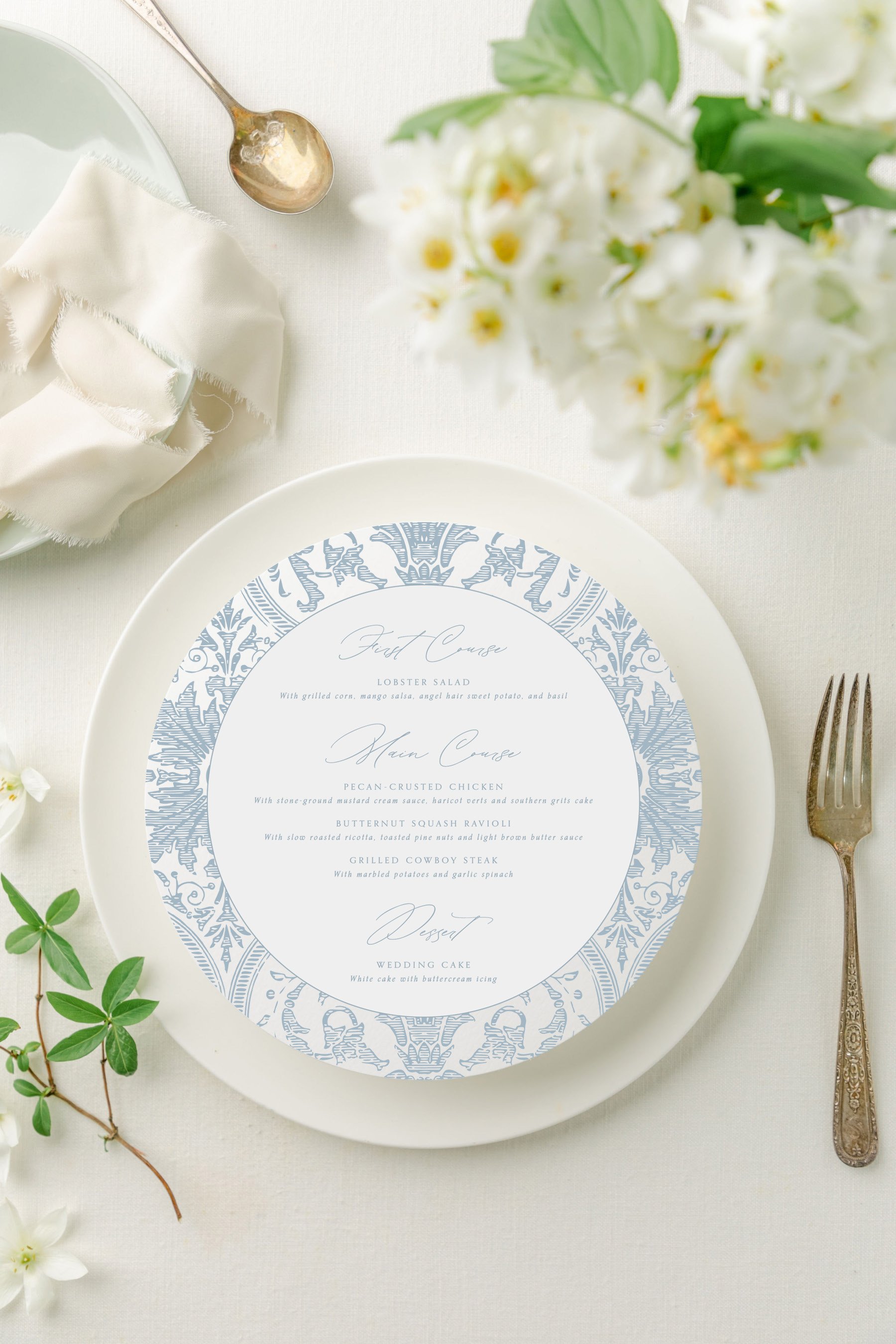 round wedding menu cards