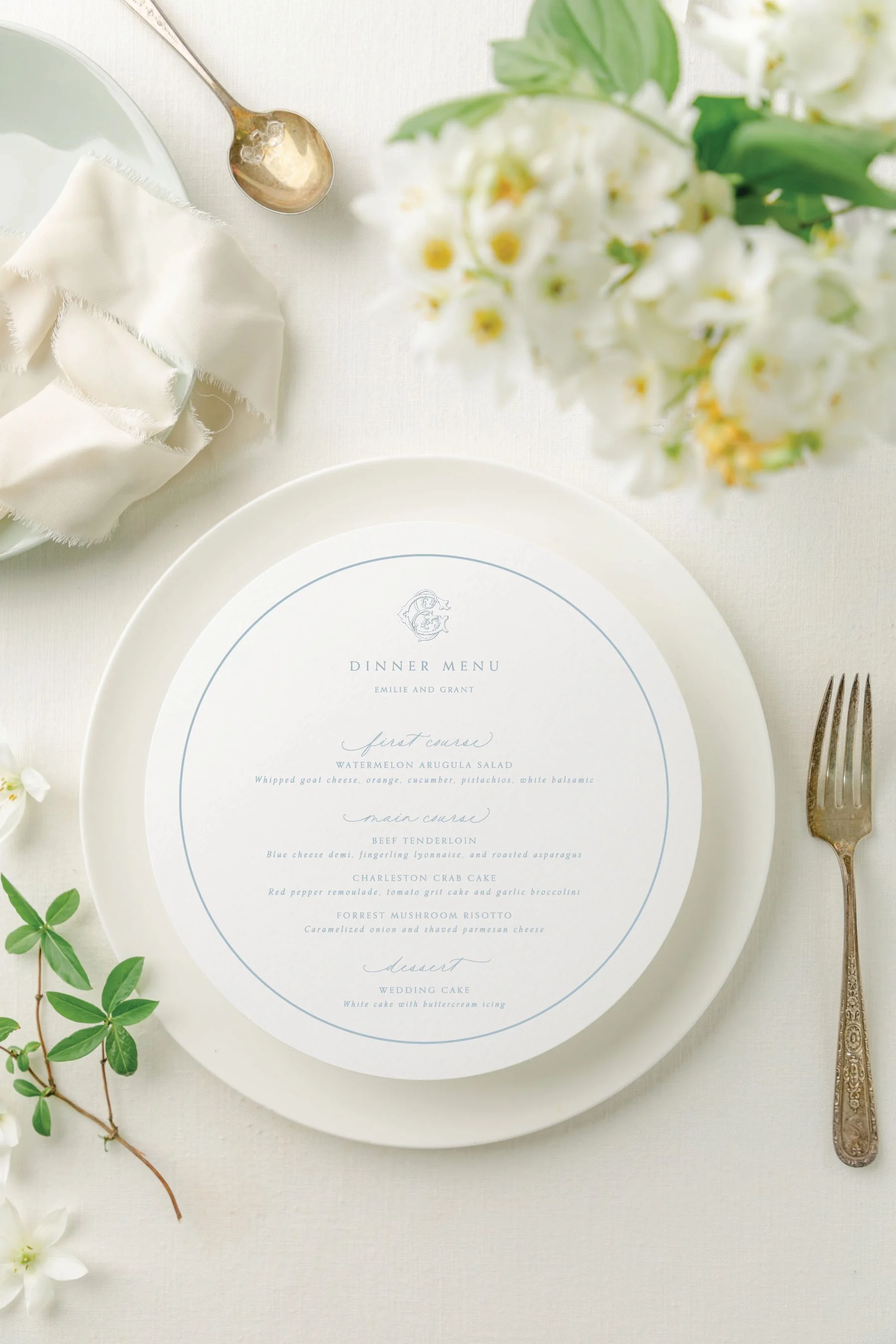 round wedding menu cards