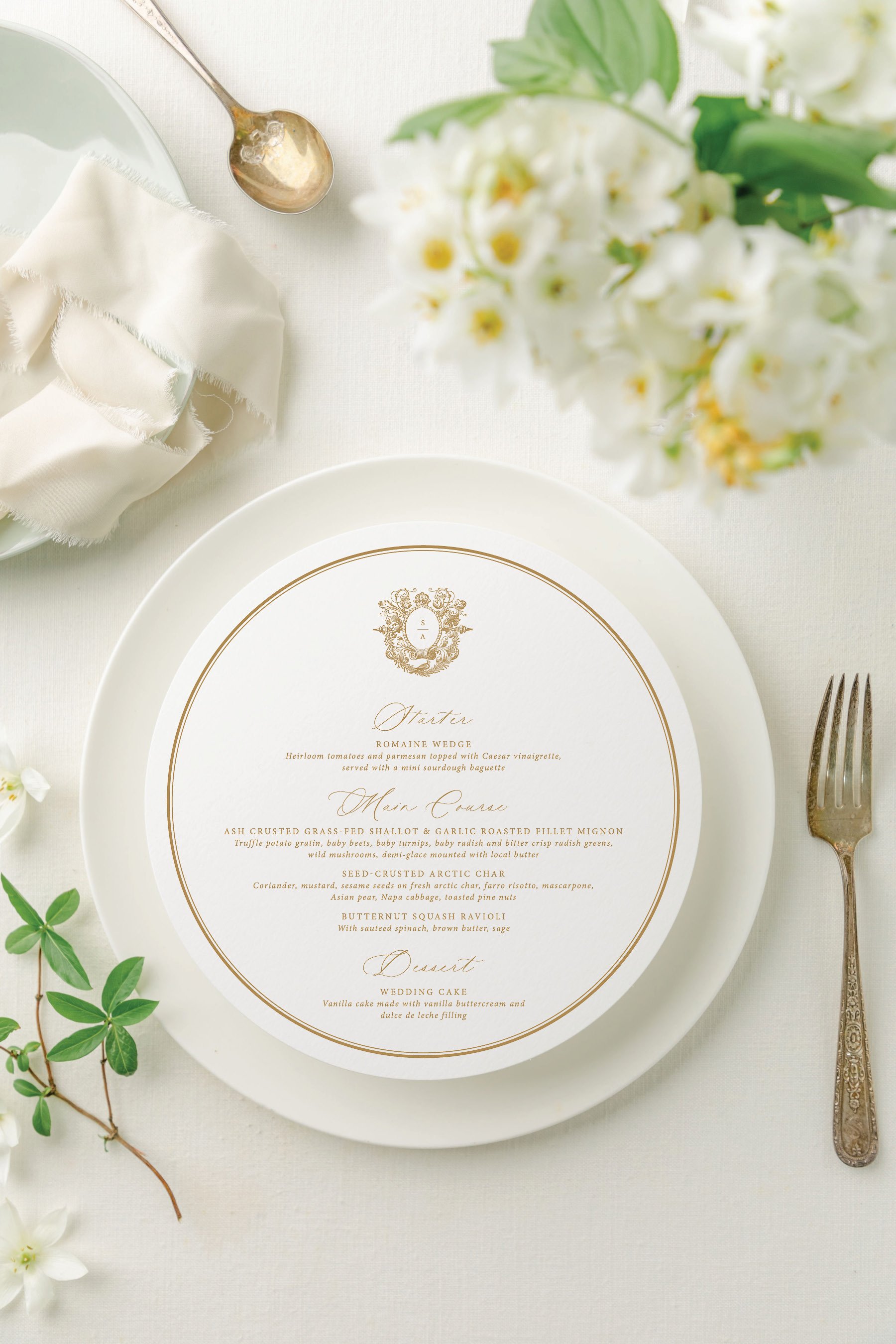 round wedding menu cards