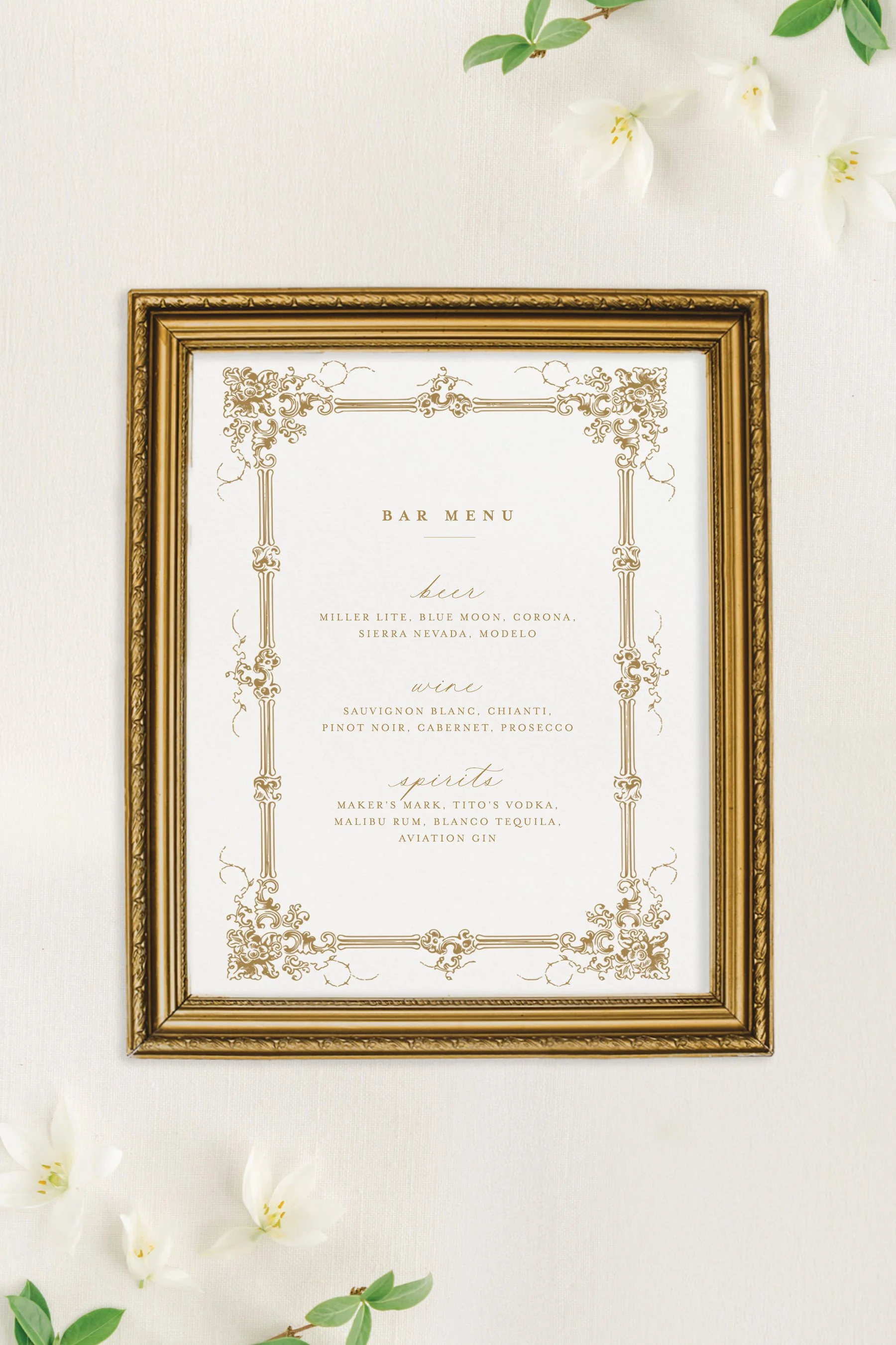 Wedding Bar Menu
