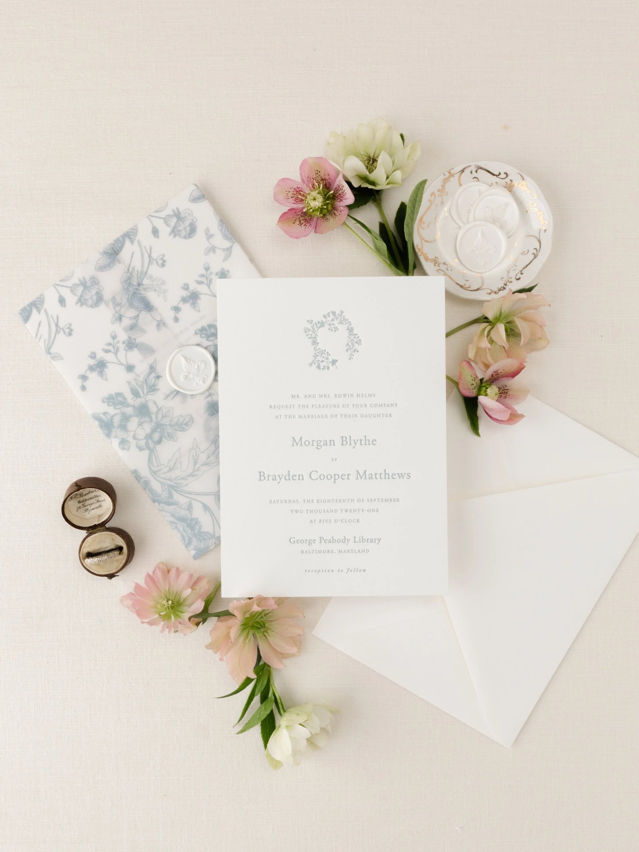 wax seal letterpress wedding invitation