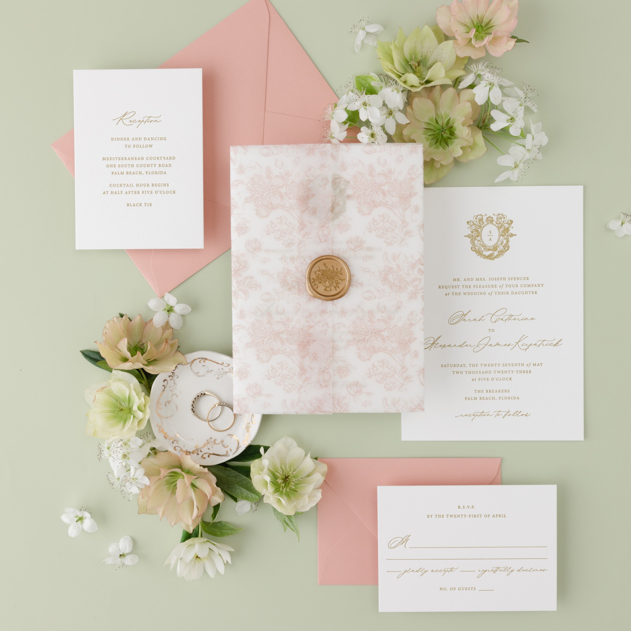 wax seal letterpress wedding invitation
