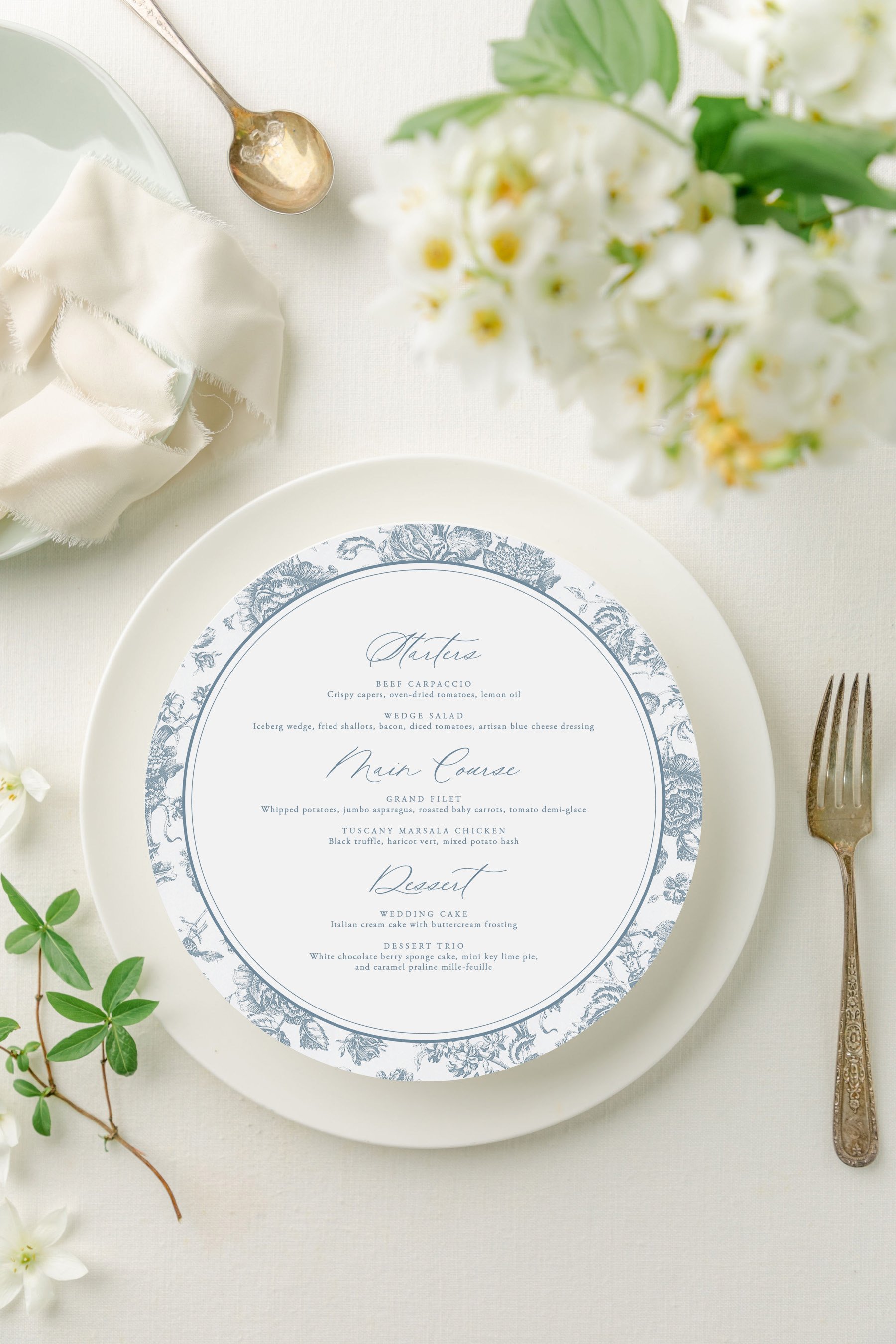 round wedding menu cards