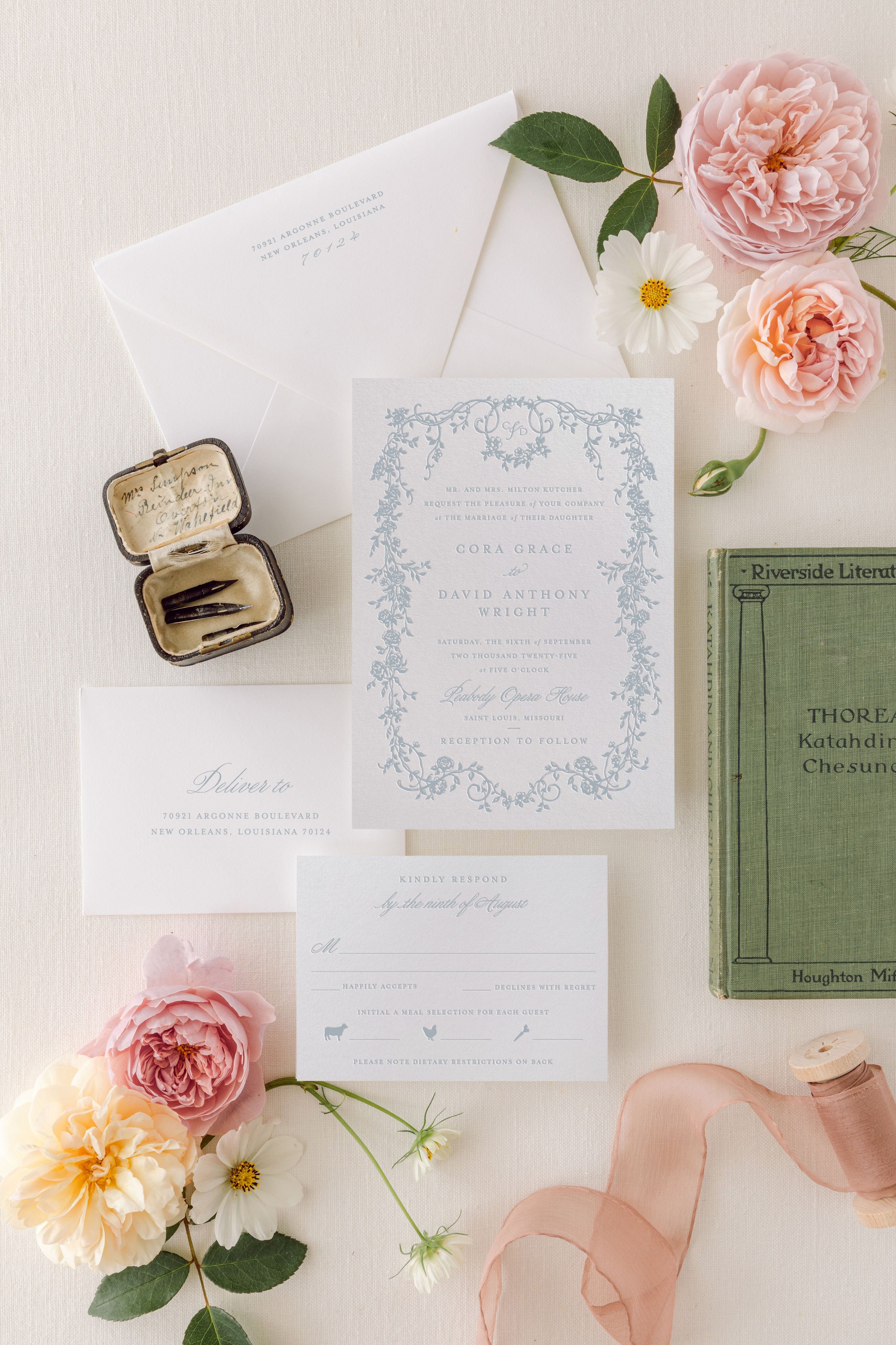 letterpress wedding invitation suite