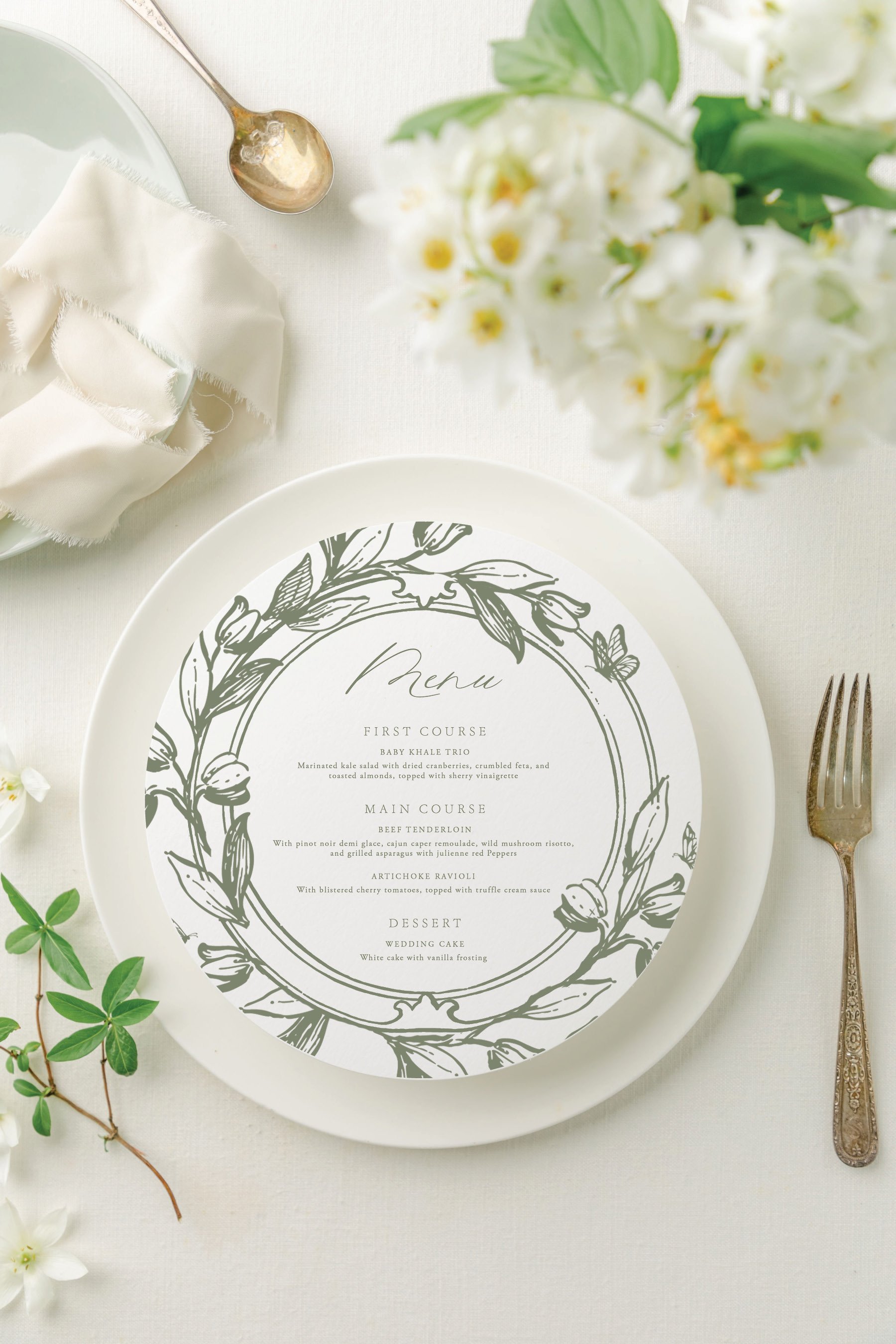 round wedding menu cards