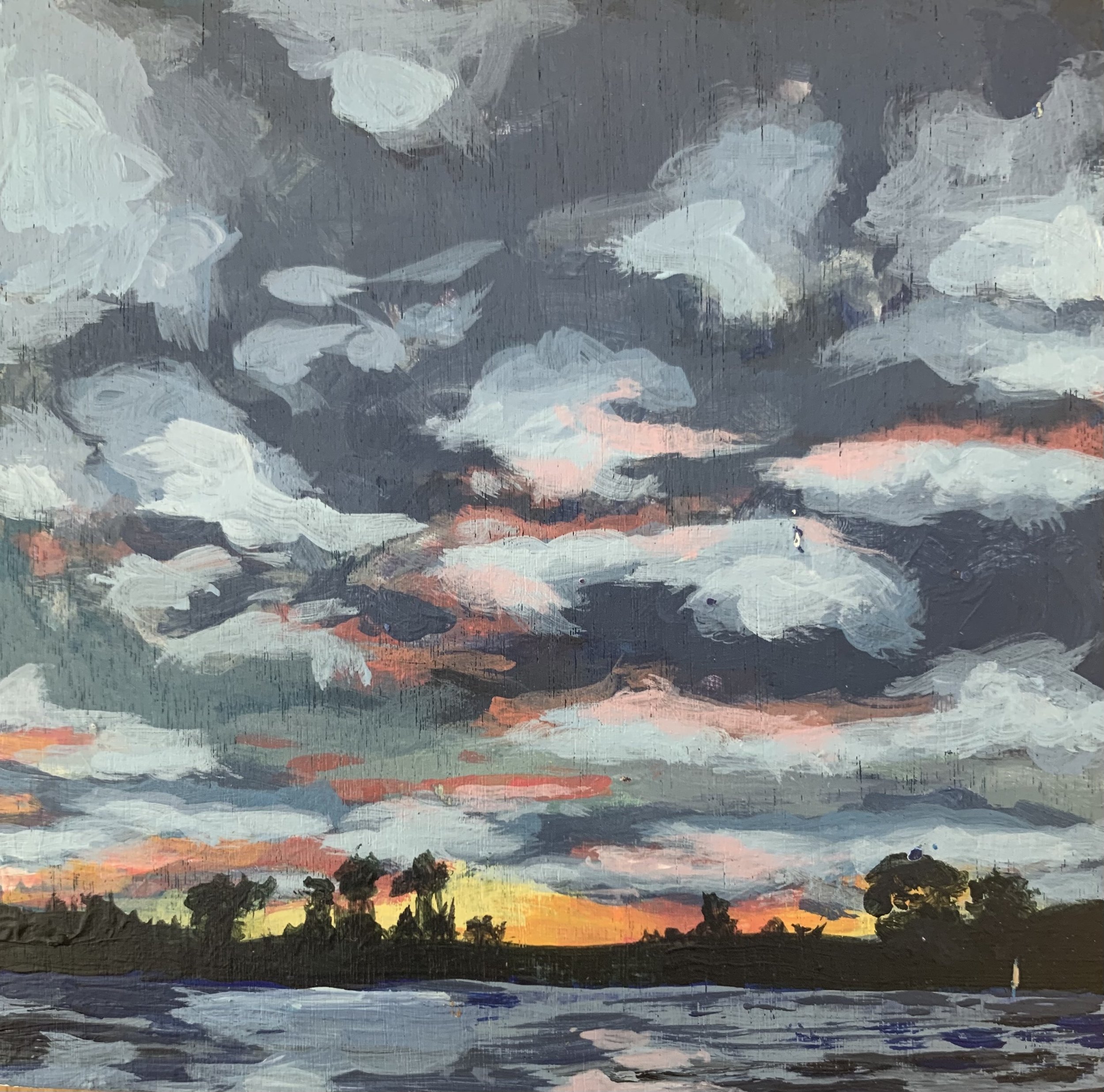 "Rain-Swollen Sky", 2021, acrylic on wood, 4"x4"