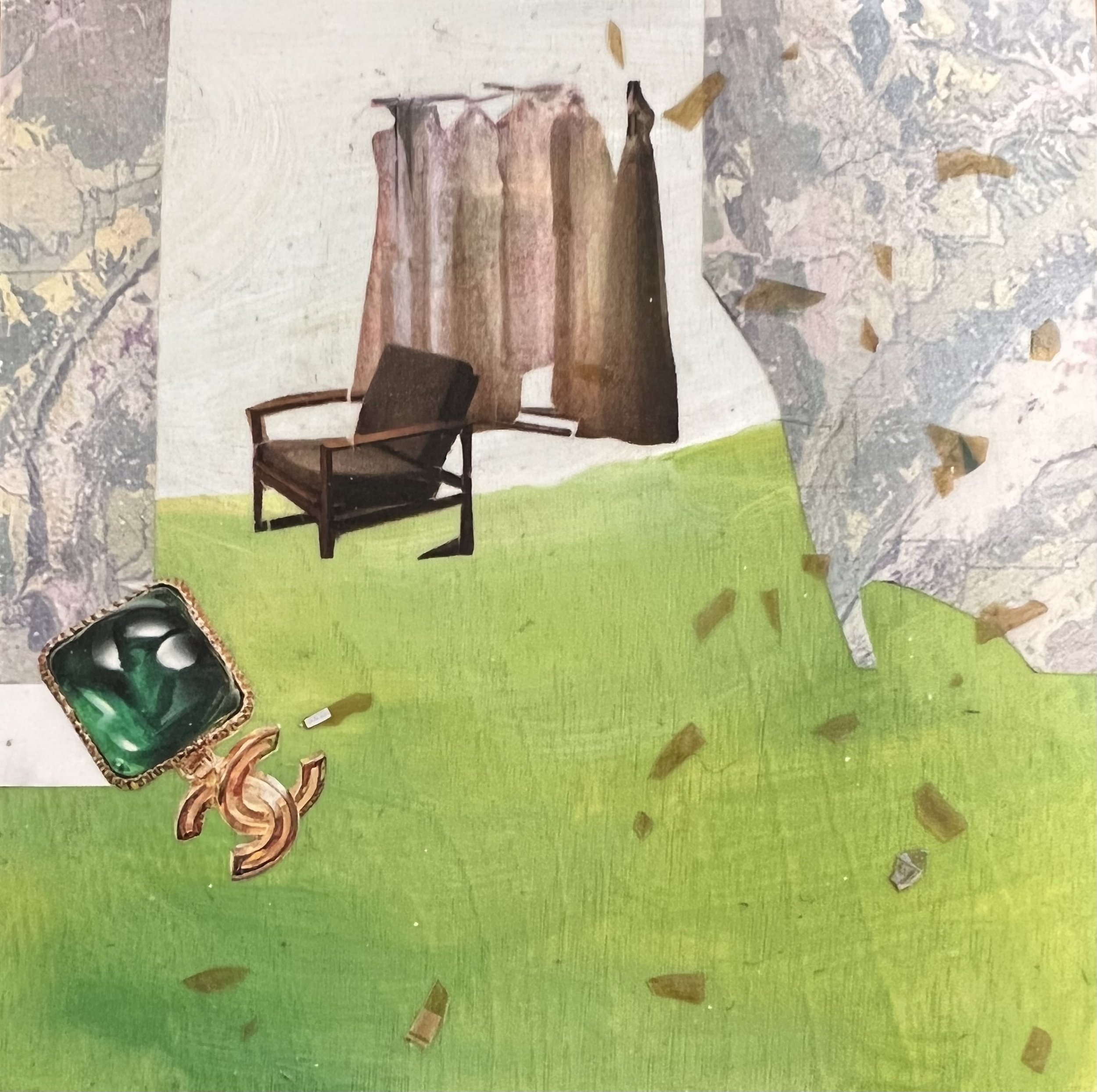 "In Valleys Deep", 2022, paper and acrylic on wood, 4" x 4"