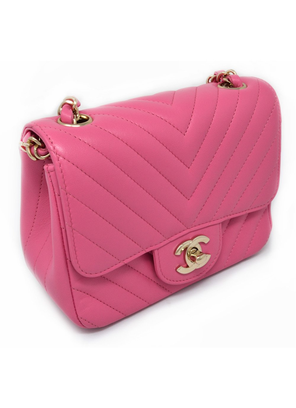 Lot 37 - Chanel Pink Chevron Quilted Mini Flap Bag