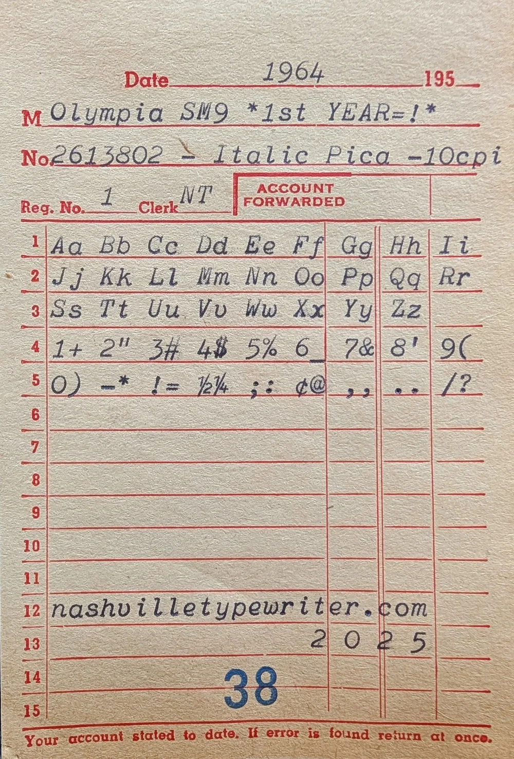 1964 Olympia SM9 **RARE TYPEFACE** *1st Year!* — Nashville Typewriter