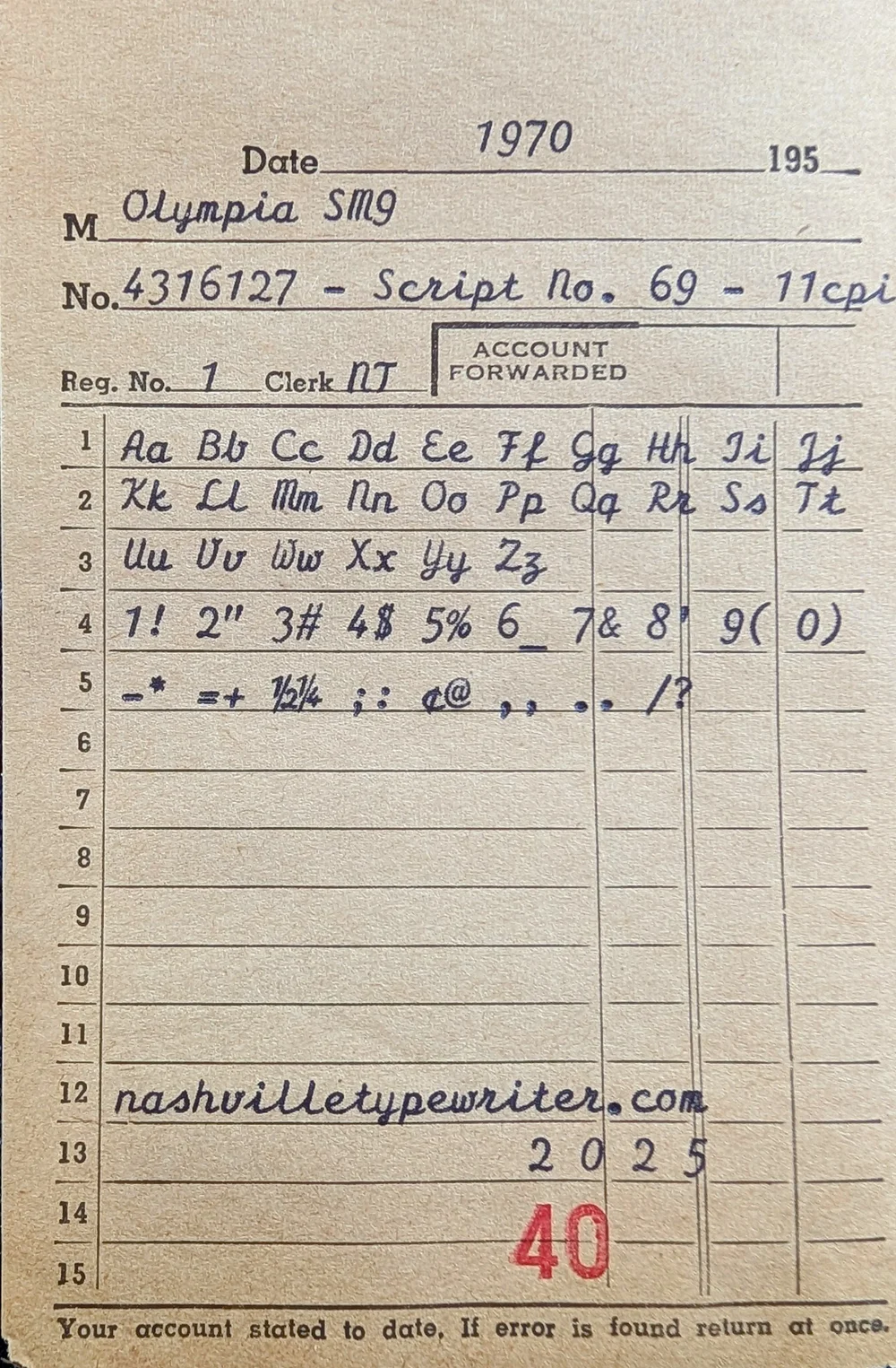 1970 Olympia SM9 **RARE TYPEFACE** — Nashville Typewriter