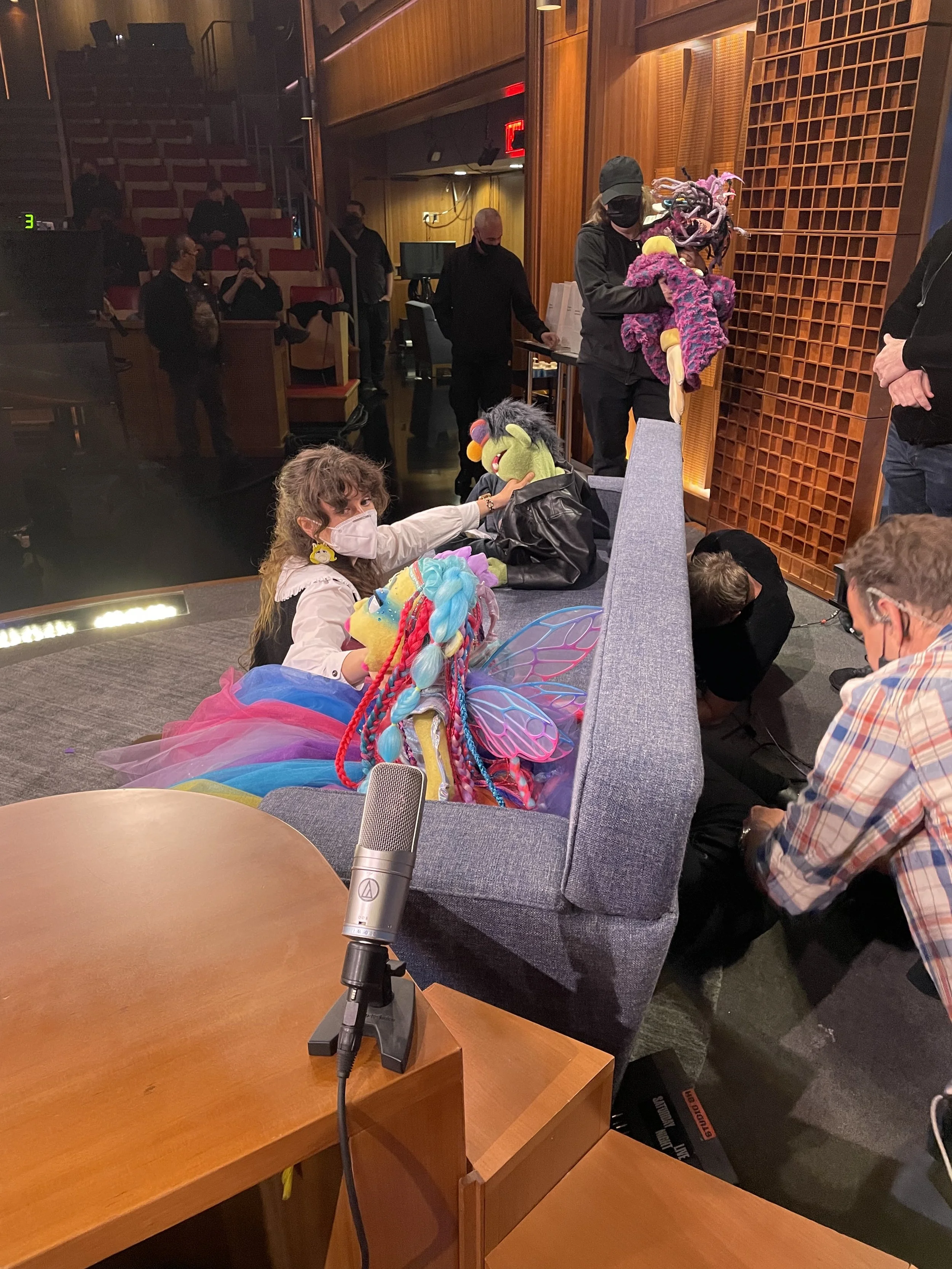 Rose wrangling "The Weirdos" on the set of the Tonight Show