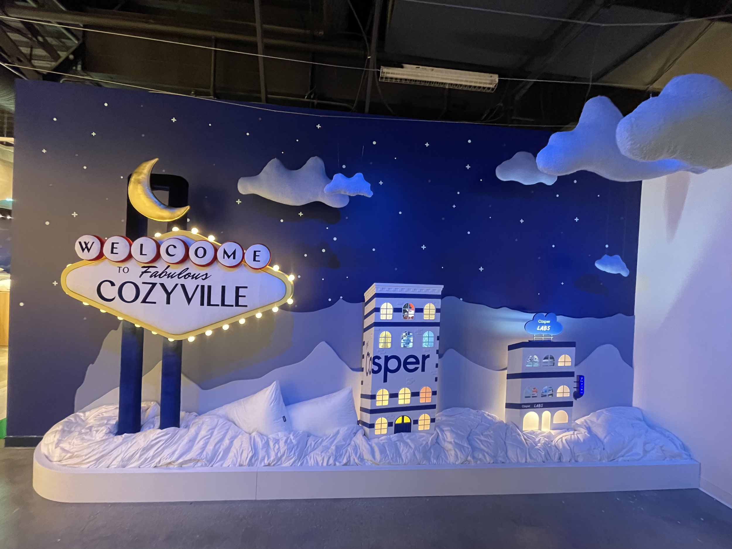 Soft goods fabrication for Casper's Cozyville Las Vegas Pop-up (Fabricator for Mighty Oak)