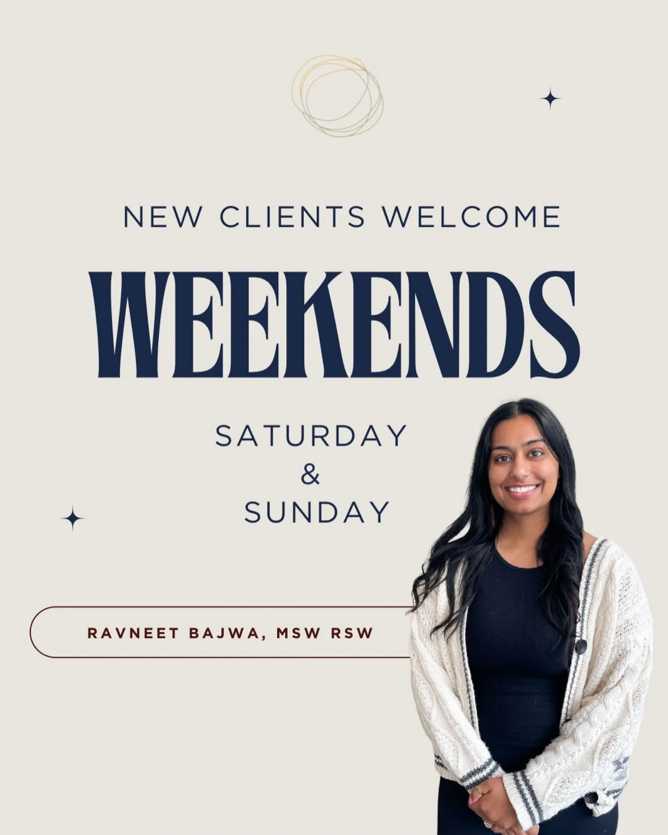 ✏️ Back to school, work &amp; organized activities on weekdays? 🚙 

We believe therapy should remain accessible to all! 

We are happy to announce Ravneet is accepting new clients on Saturdays and Sundays for clients of all ages. 

That&rsquo;s righ