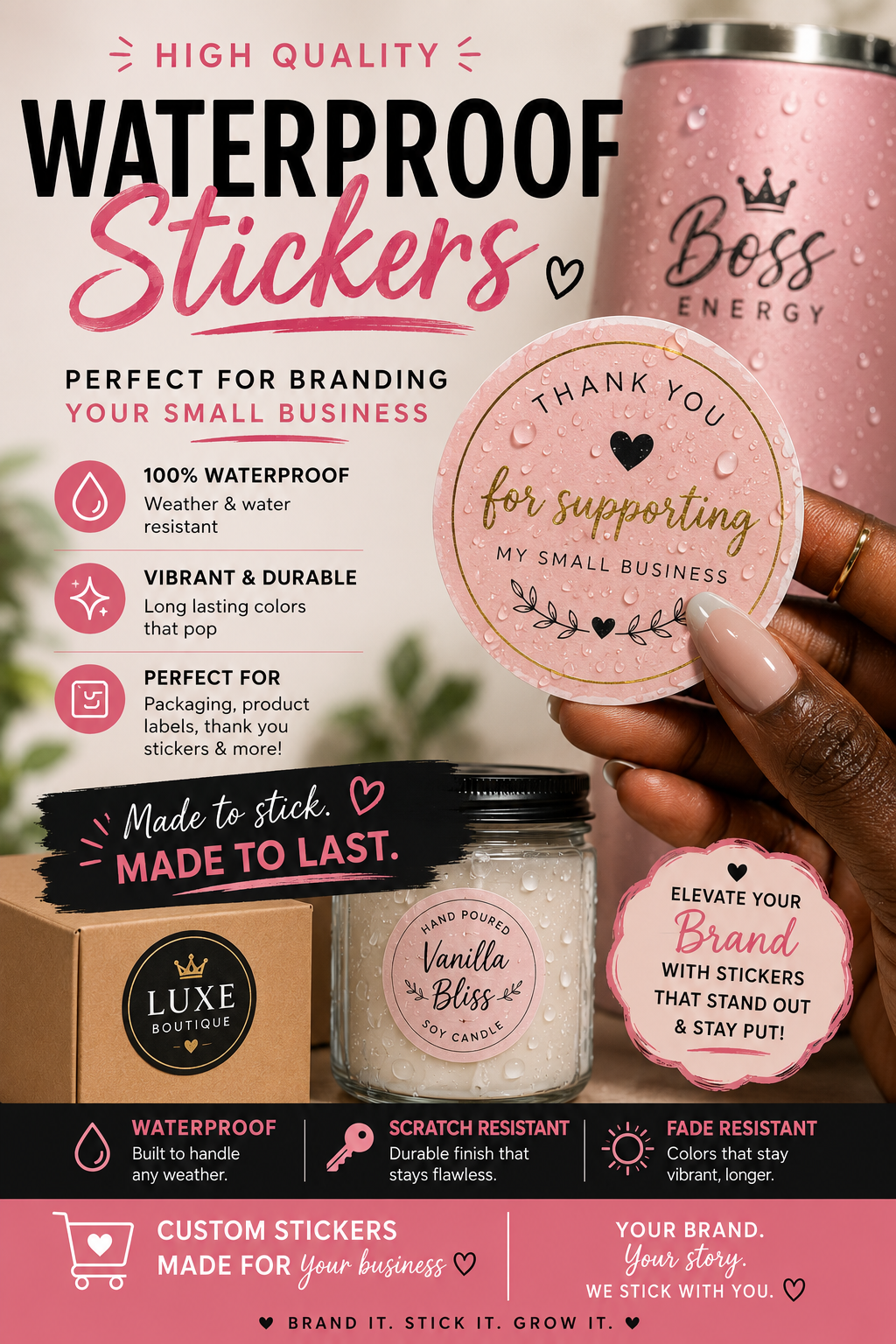 Custom Waterproof Logo Stickers for Small Business | Premium Business Branding Stickers