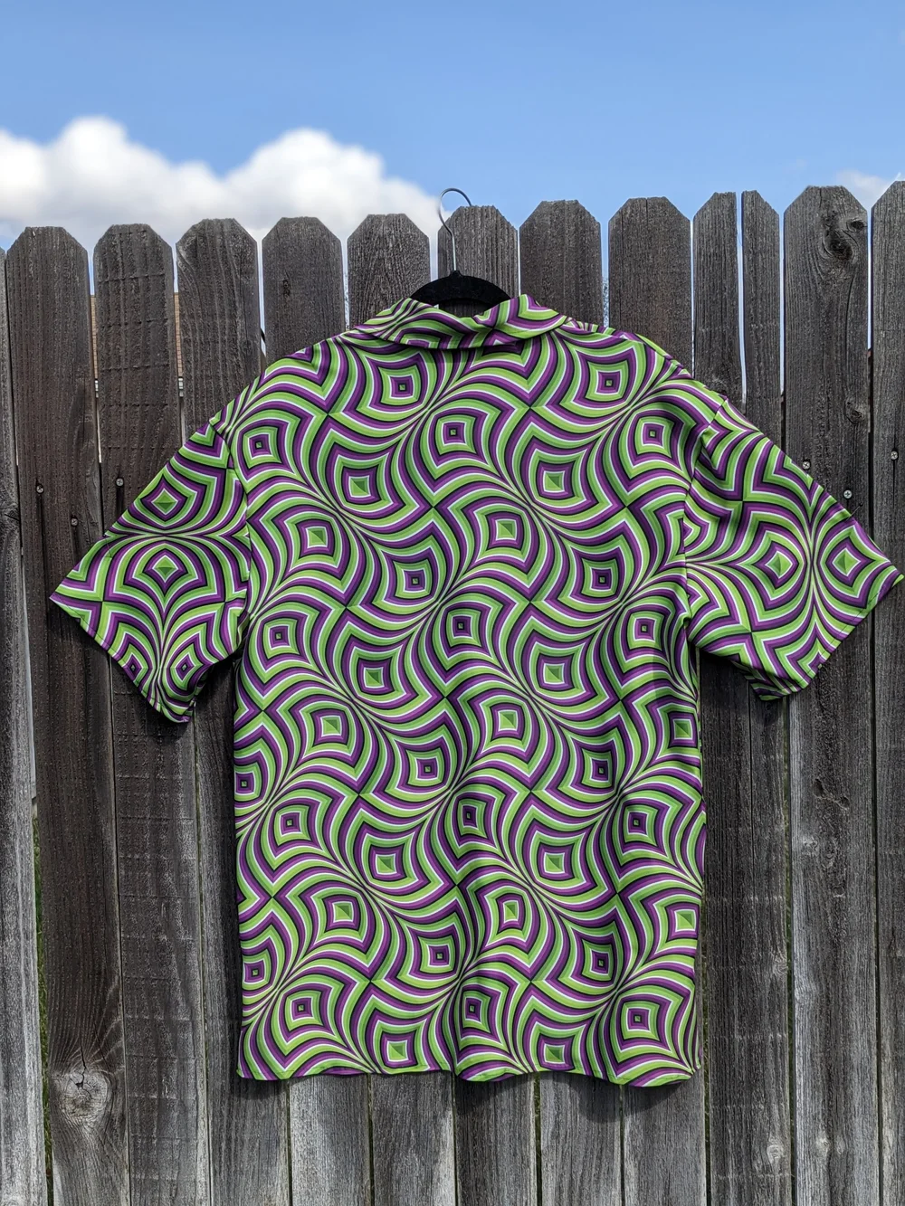Optical Illusion Purple and Lime Green Patterned Button Up