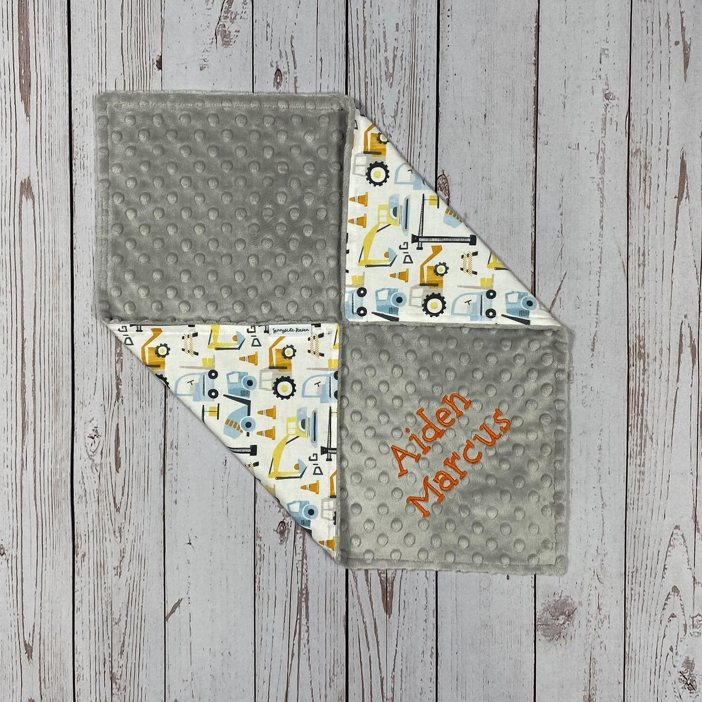 Looking for a baby shower gift? This lovey is the perfect gift for a future little builder 👷&zwj;♂️🛠️ #sunnysidehaven #diggersanddozers #loveyblanket #newbabygift #babyboygiftideas #baby #shower #gift #babyshowergiftideas #babyshowergiftsideas #con