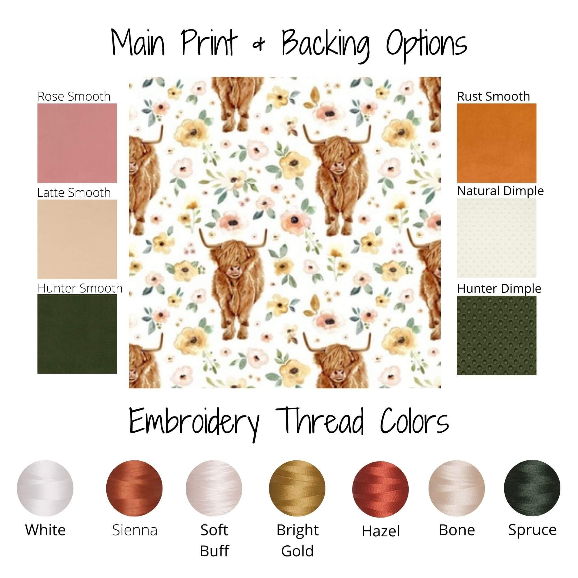 This+Highland+cow+minky+blanket+features+cows+and+scattered+yellow+and+rose+colored+flowers..jpg