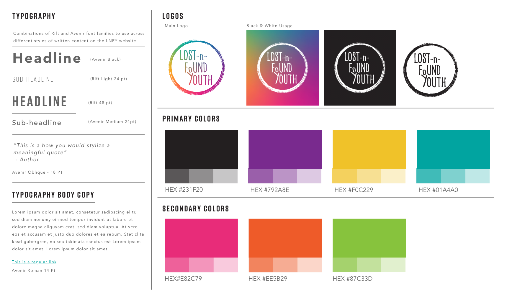 Colors/logos from LNFY brand guide + text styles