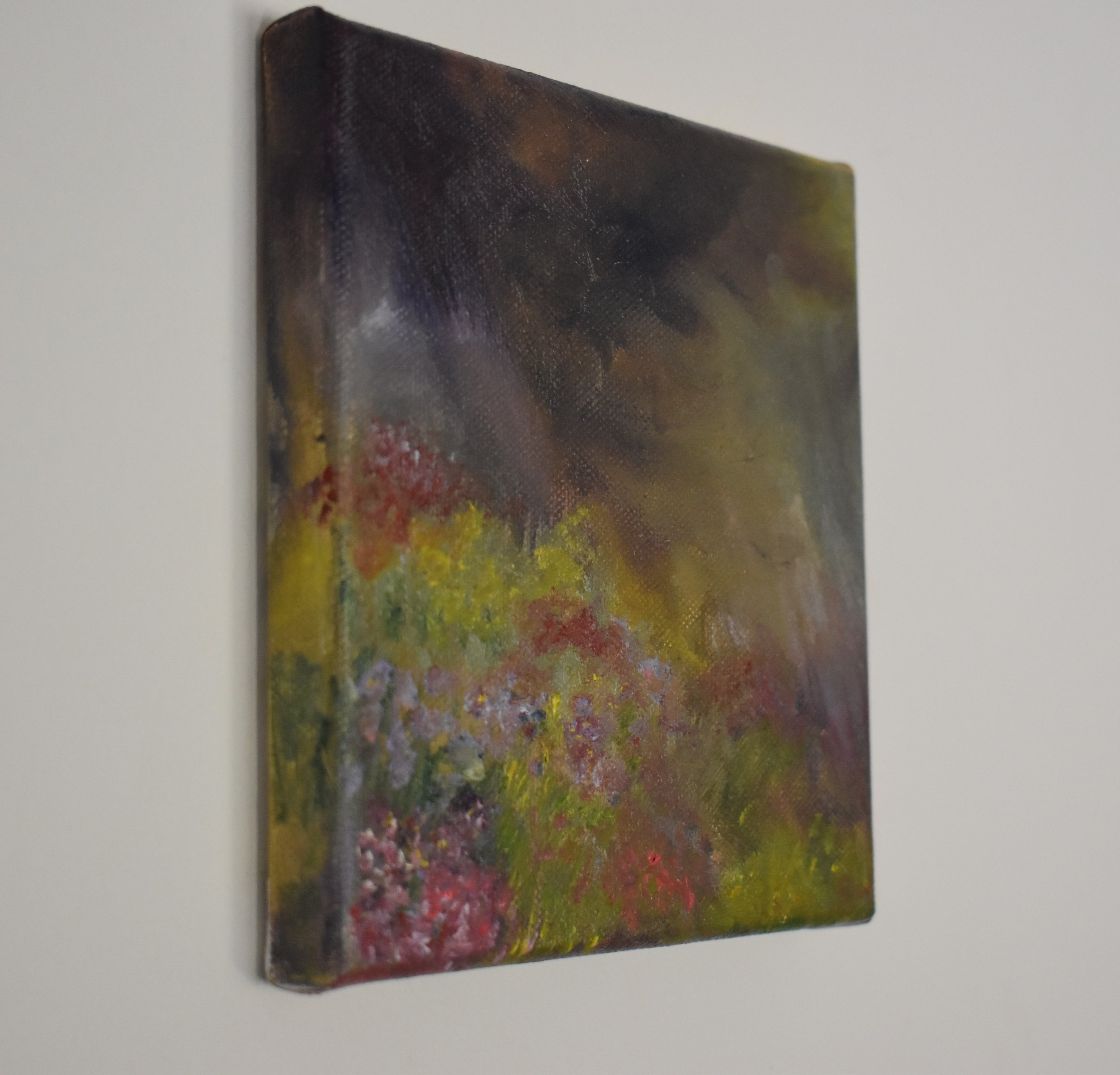 original oil painting of flowers in a storm side view