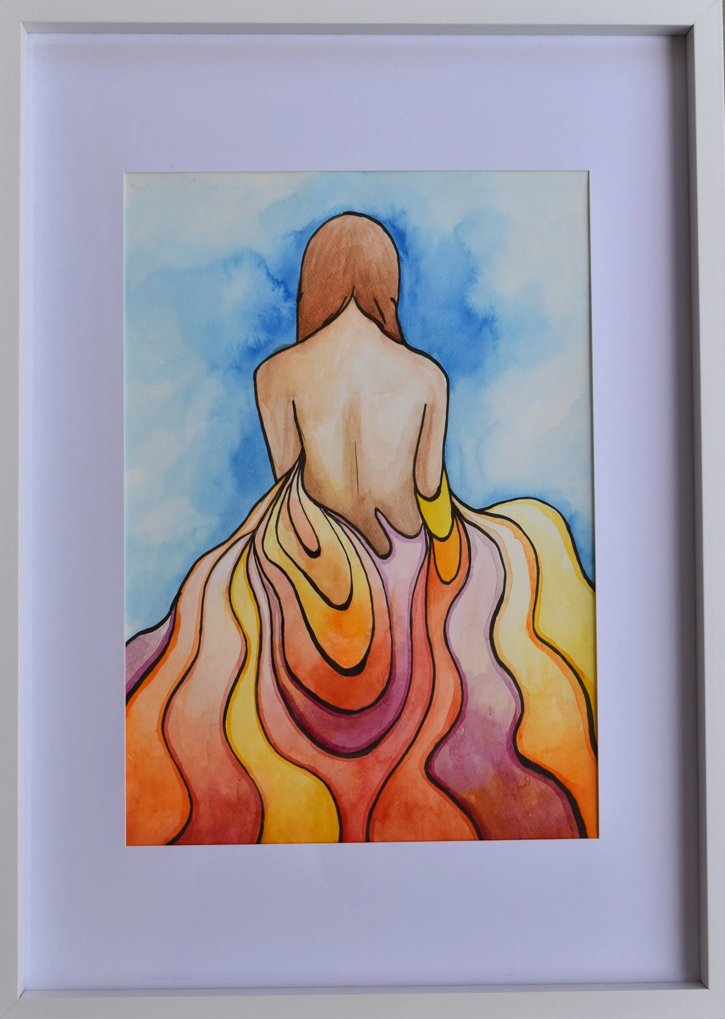 original watercolour painting of the back of a woman (framed)