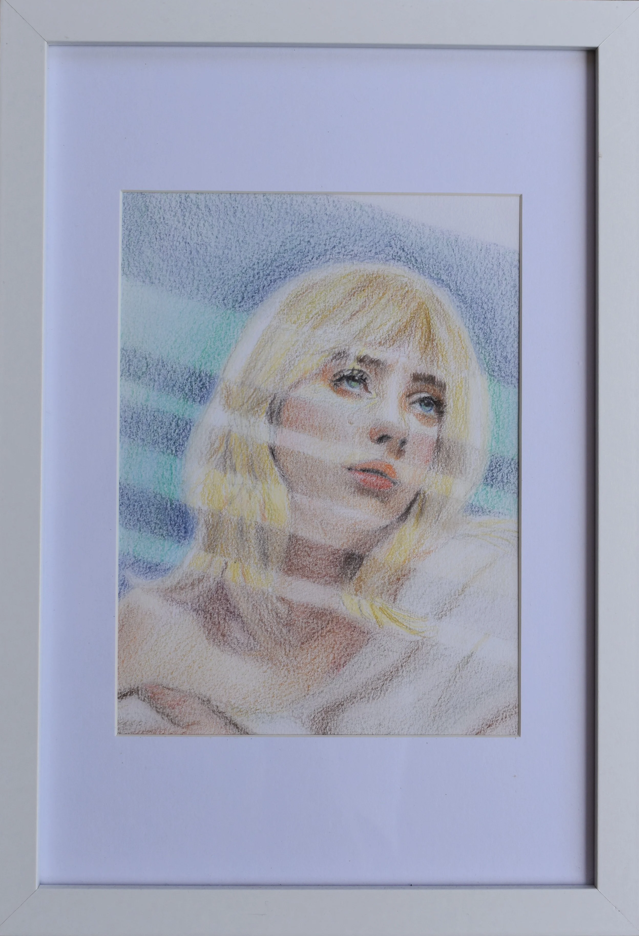 Original framed pencil drawing of Bilie Eilish-frame view