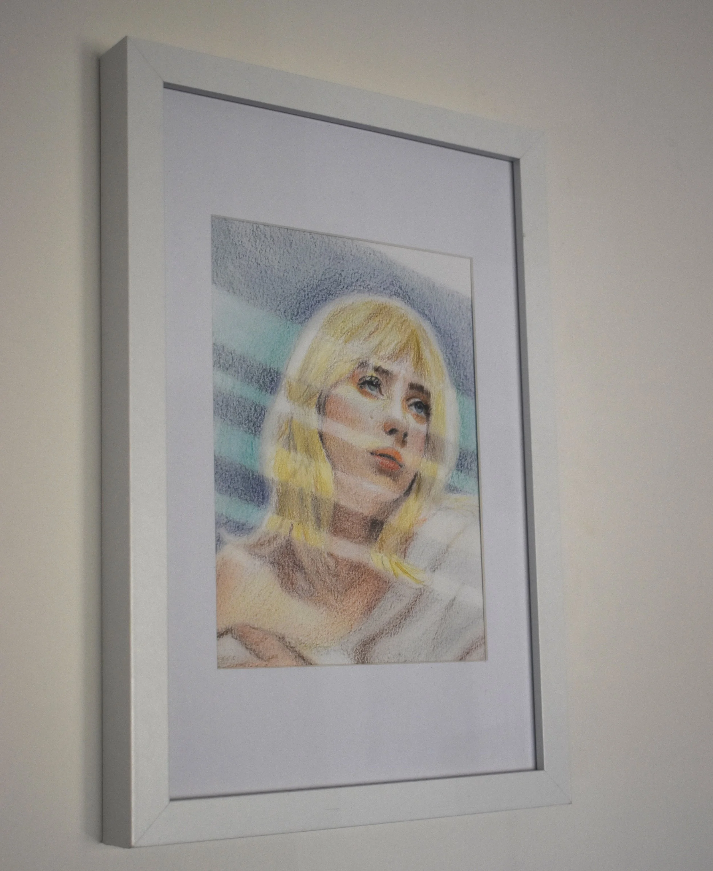 Original framed pencil drawing of Billie Eilish-side view
