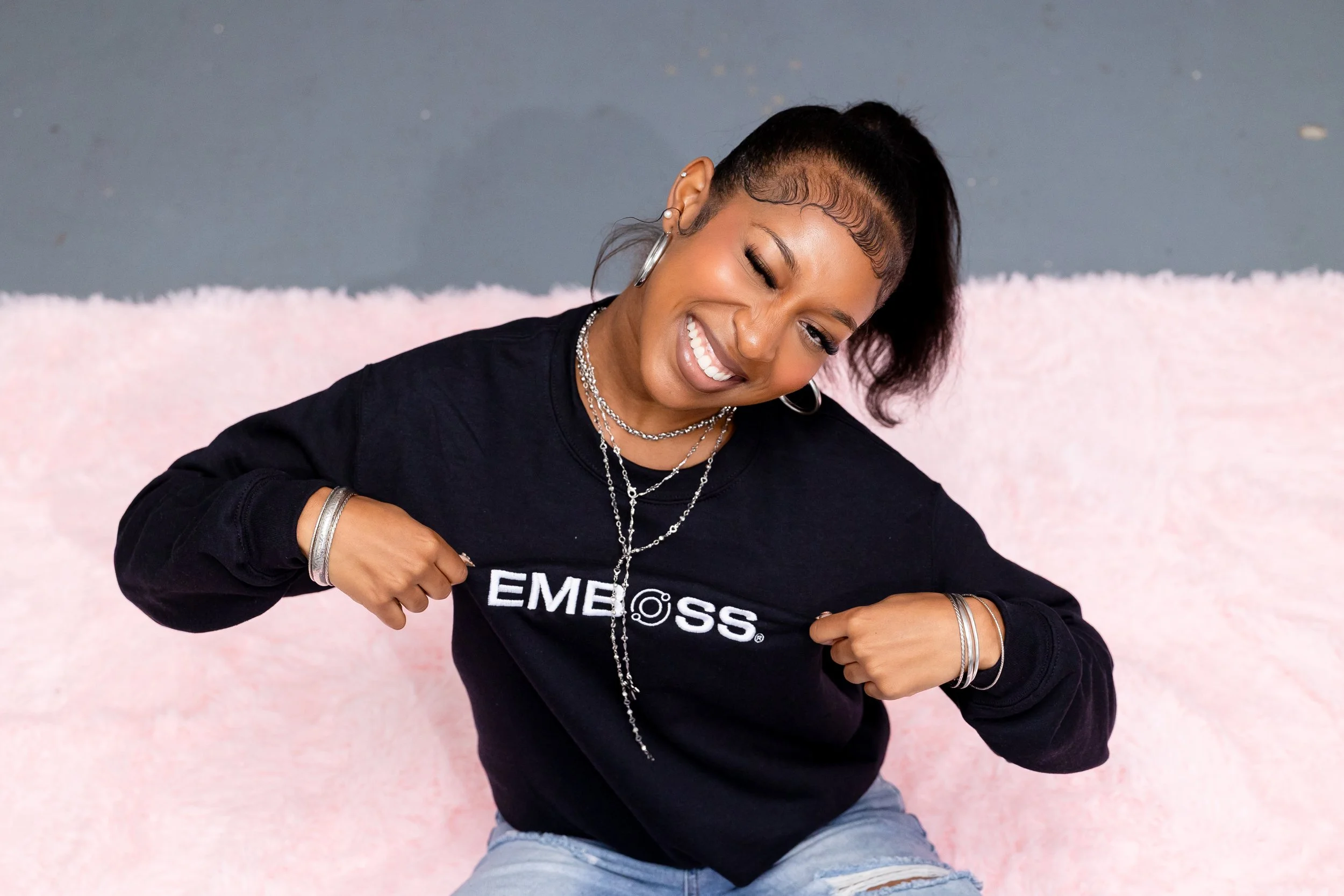 Black EMBOSS Crew Neck