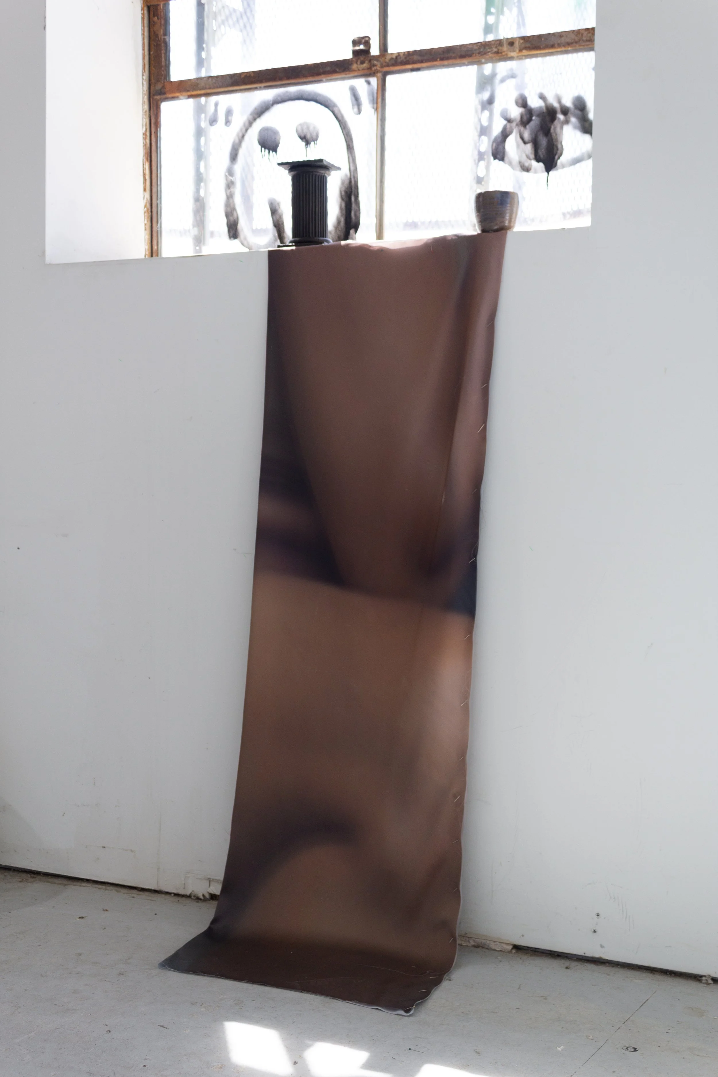 Ari Brielle, Piercing, 2024, Pigment print on silk,  60h x 18 1/2w inches