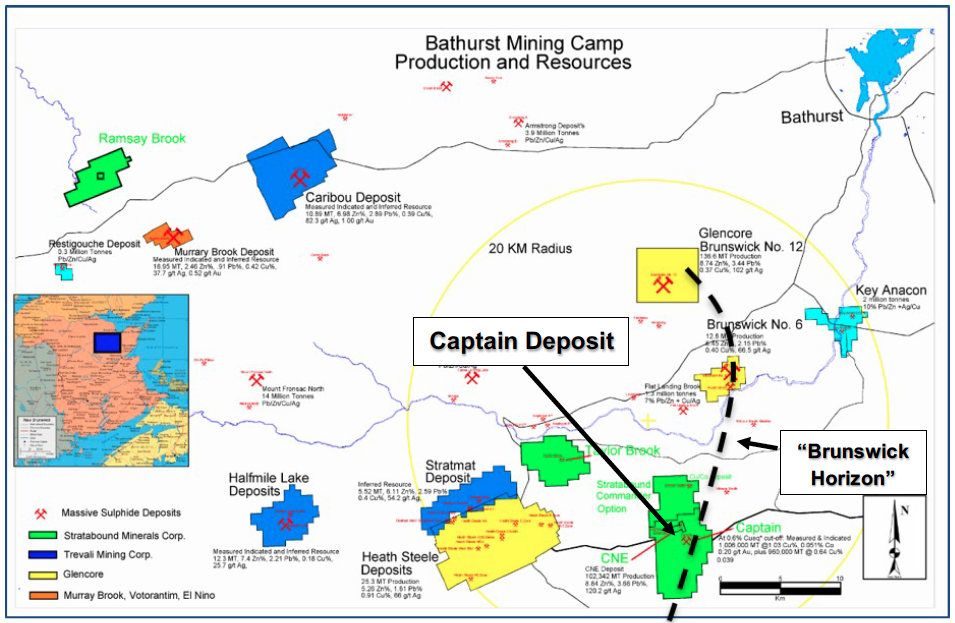 Figure 3. Captain Deposit location relative to Glencore and regional base metals mines.
