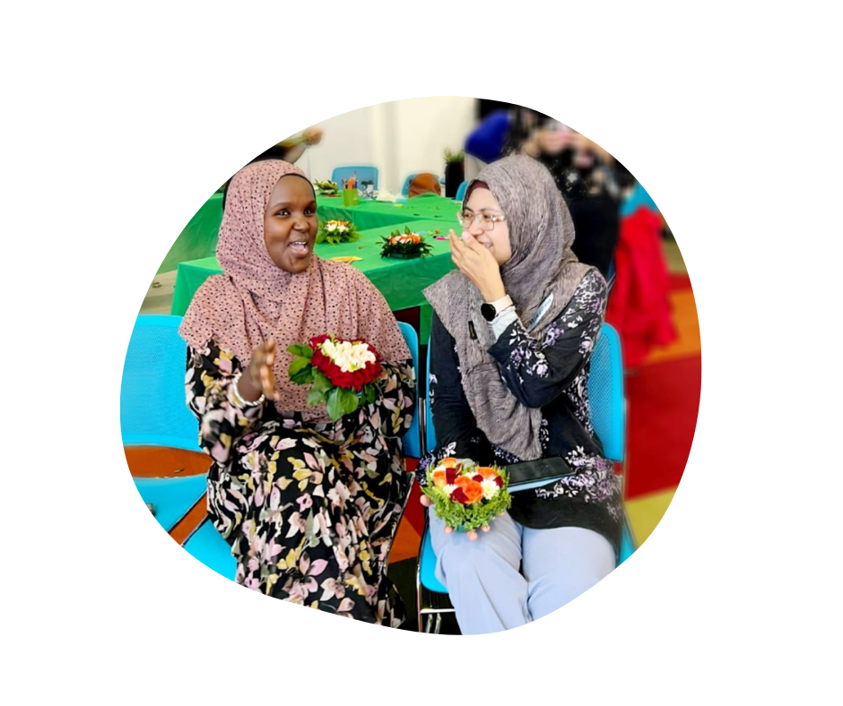 friendship multicultural refugee joy laugh flowers