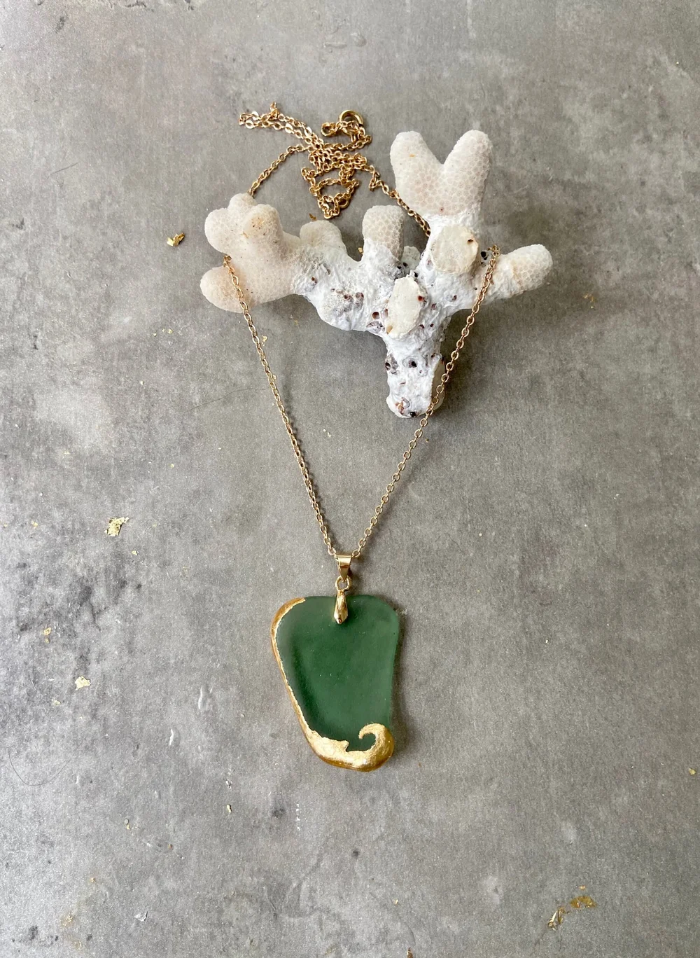 Seafoam Jewellery, Green Sea Swell Unique gold leaf