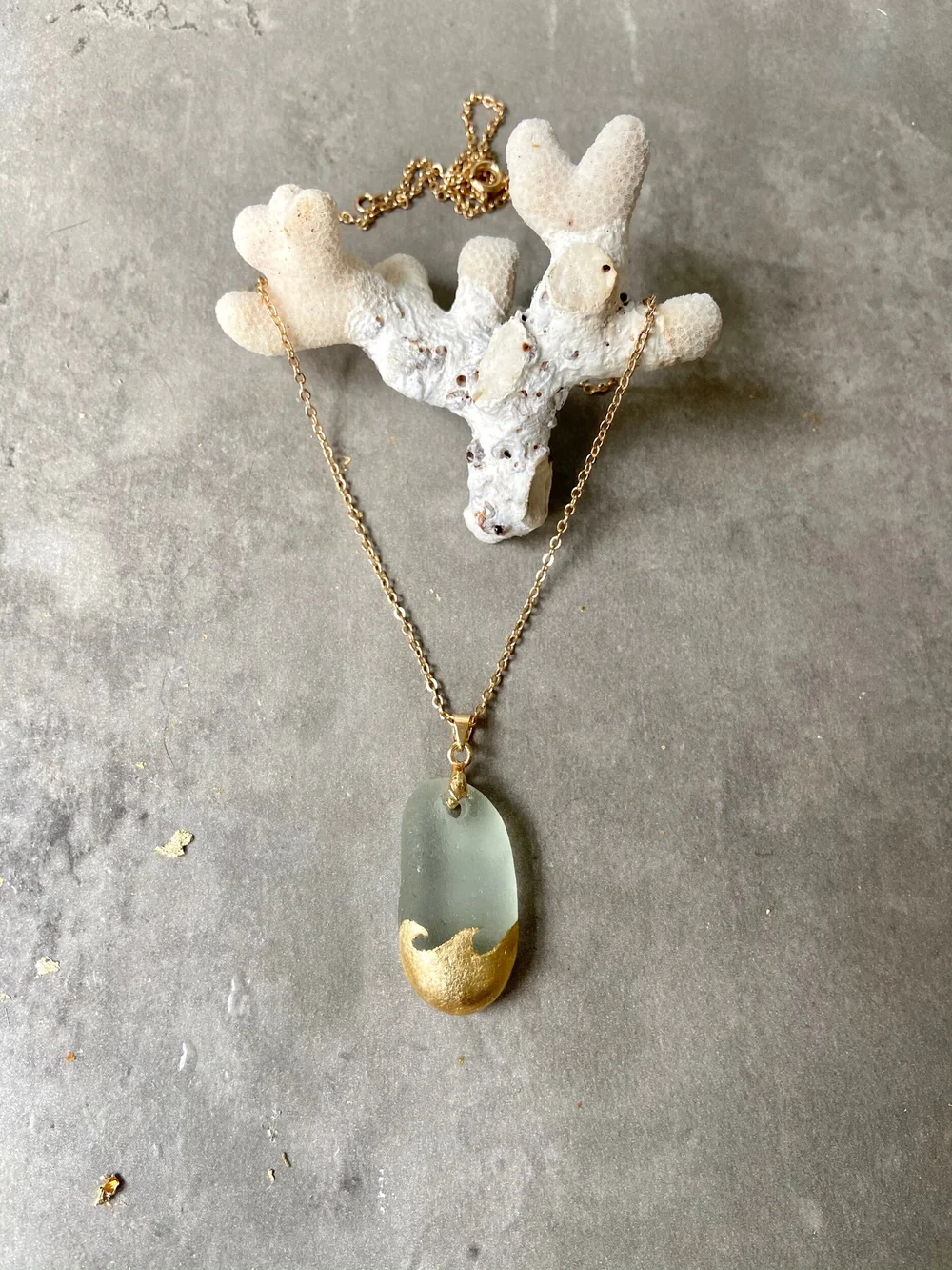 Seafoam Jewellery, Pale Aqua Meander Unique gold leaf