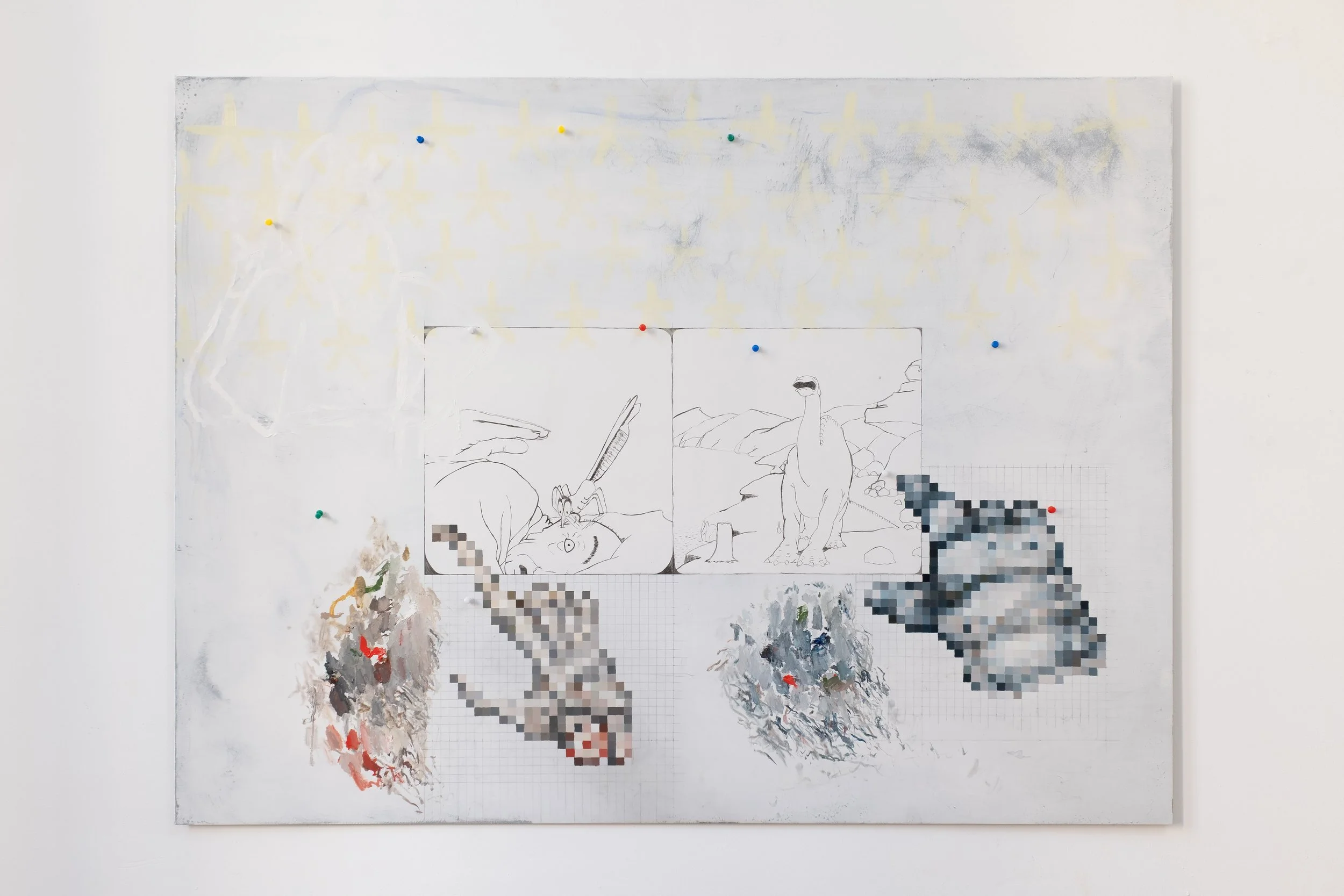 Array III, Oil on aluminium, drawing pins. 120x90cm