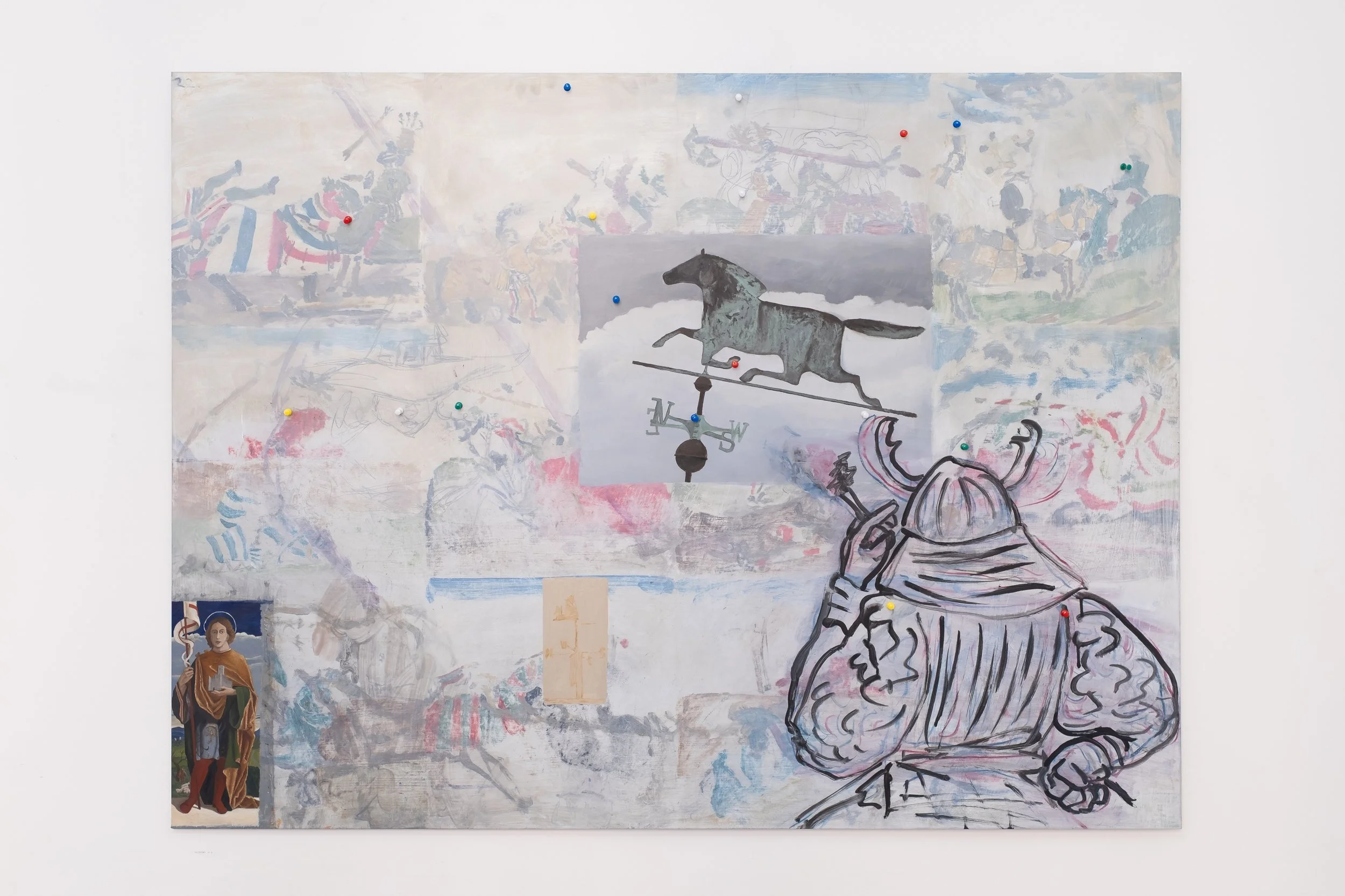 Array I, Oil on aluminium, drawing pins. 120x90cm